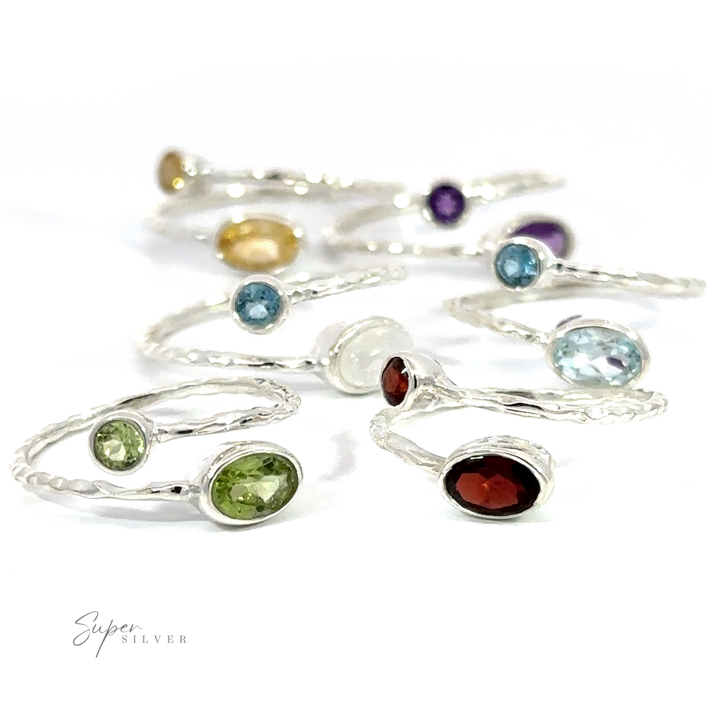 Assorted Textured Adjustable Band with Adorned Gemstones displayed on a white background.