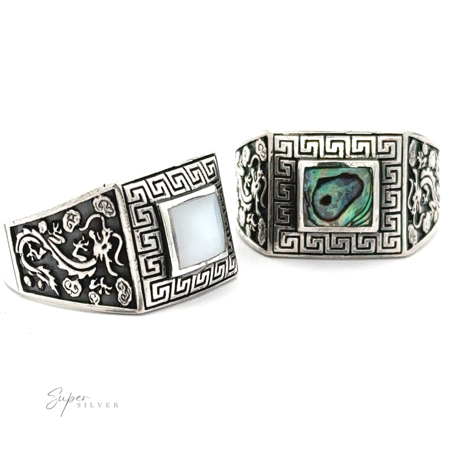 
                  
                    Two Stone Signet Rings with Dragon Designs.
                  
                