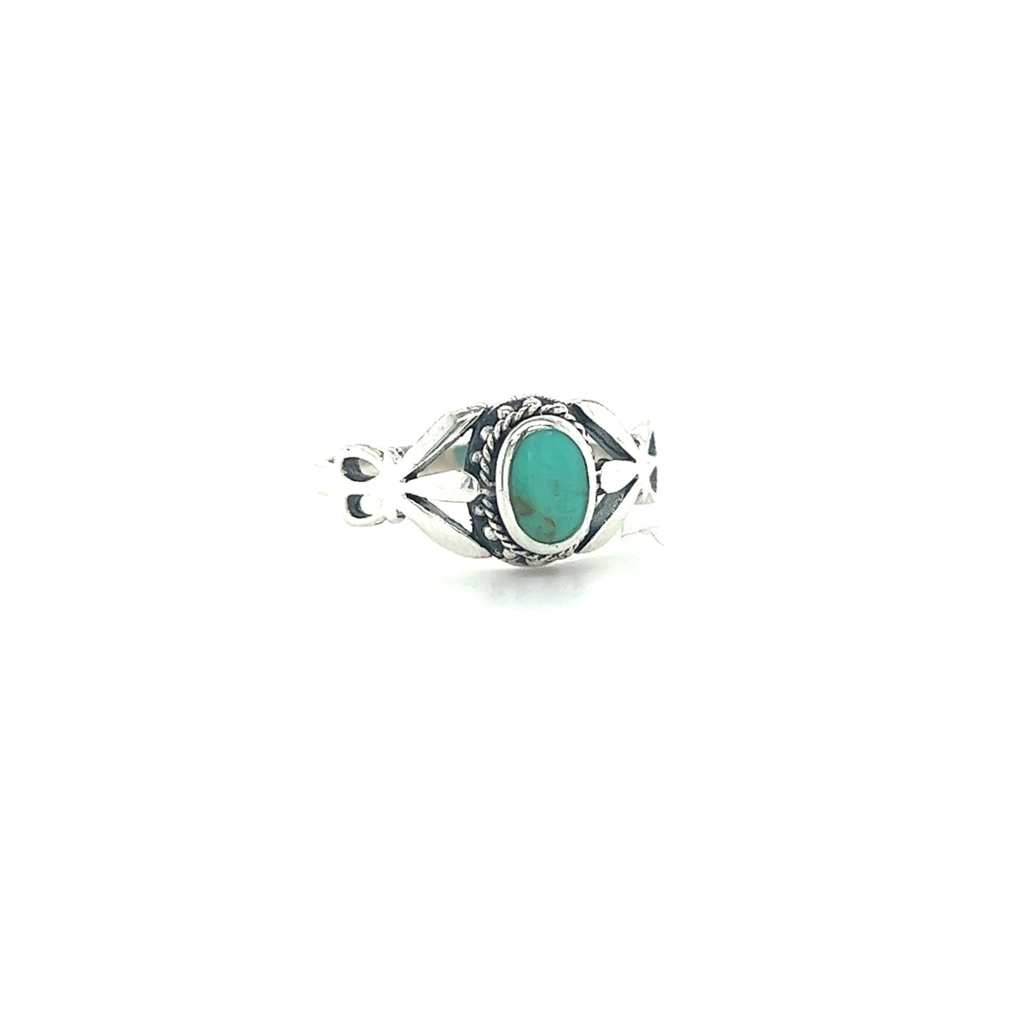 
                  
                    A Super Silver Unique Oval Inlaid Stone Ring with an inlaid turquoise stone.
                  
                