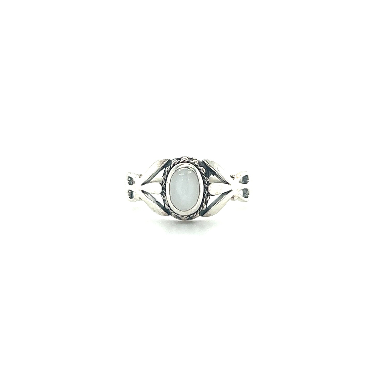 
                  
                    An unconventional design of the Unique Oval Inlaid Stone Ring by Super Silver on a white background.
                  
                