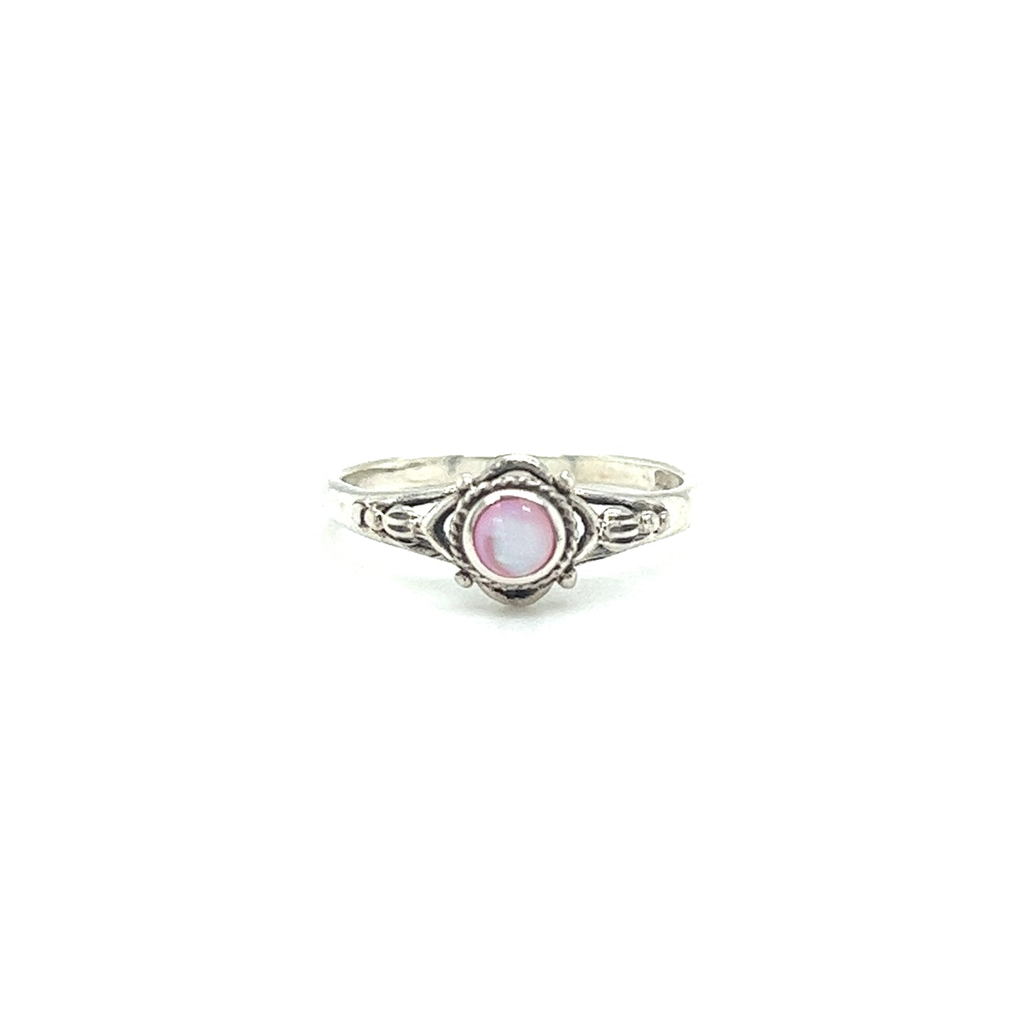 
                  
                    A captivating Dainty Inlaid Stone Ring with Subtle Flower Setting by Super Silver on a white background.
                  
                