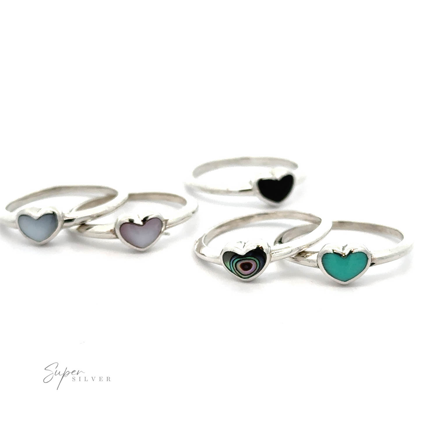 A collection of sterling silver Stone Wire Heart Rings.