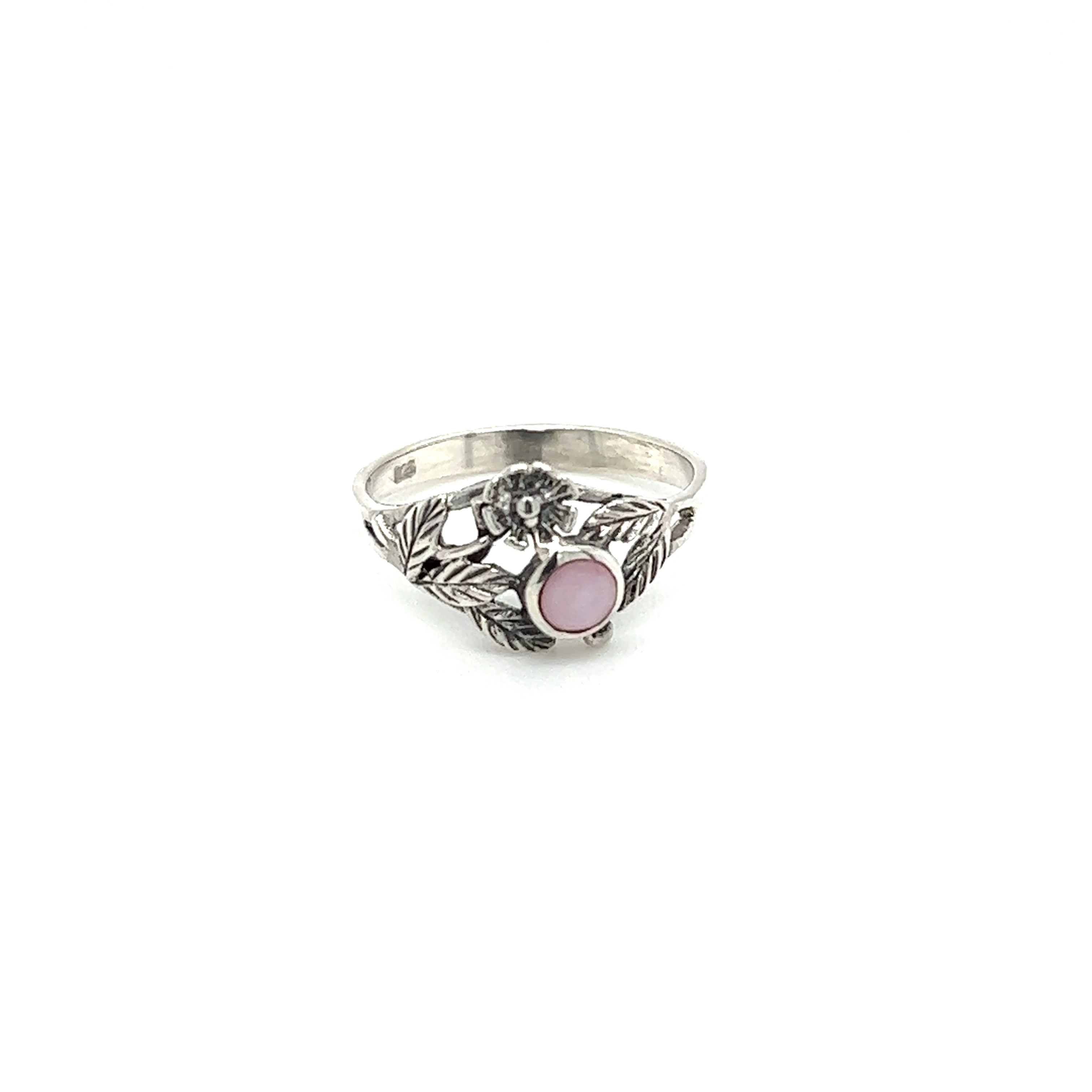 A vintage-inspired Inlaid Stone Ring with Dainty Flower by Super Silver.