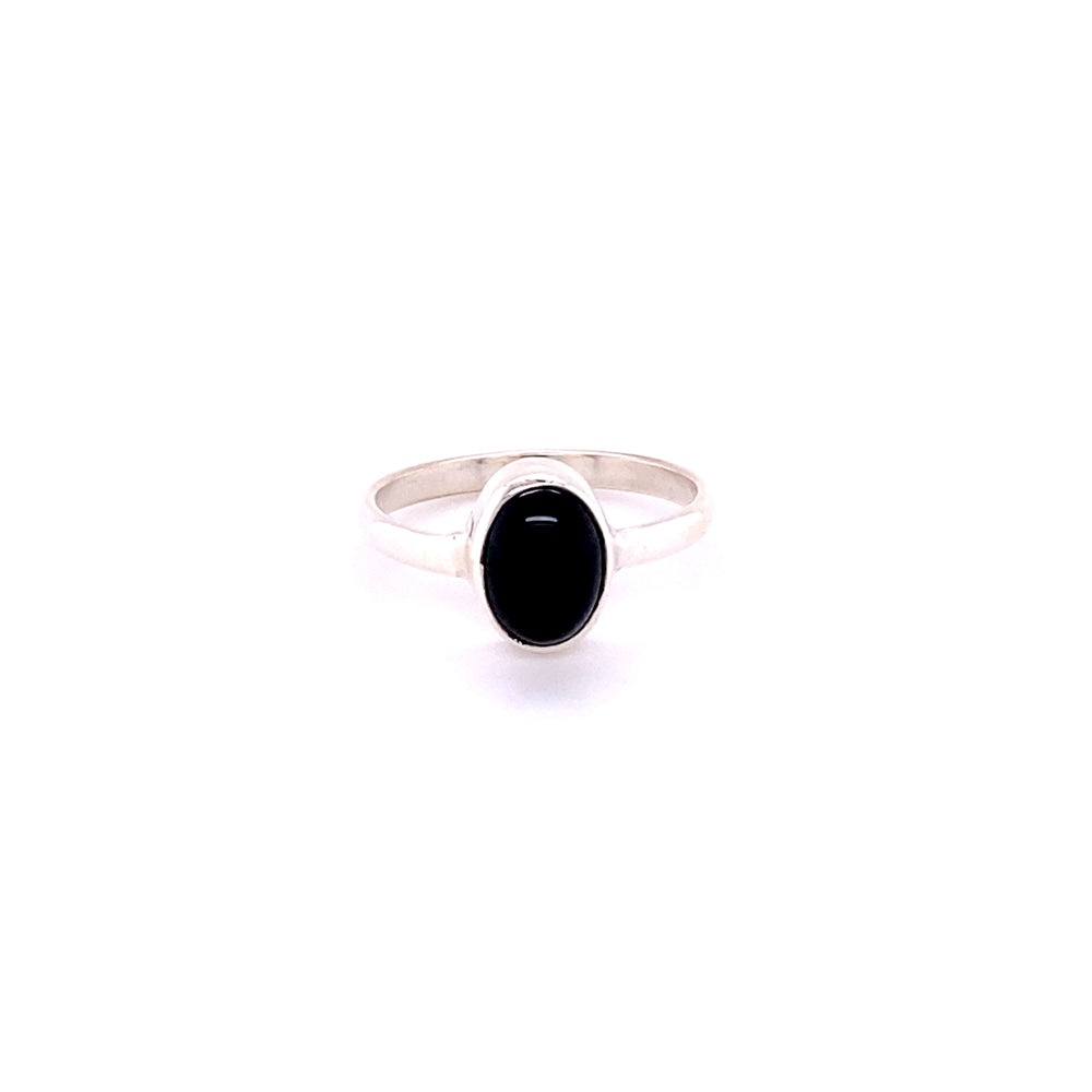 
                  
                    A Simple Oval Natural Gemstone Ring with an oval-shaped black stone set in the center, displayed against a white background.
                  
                