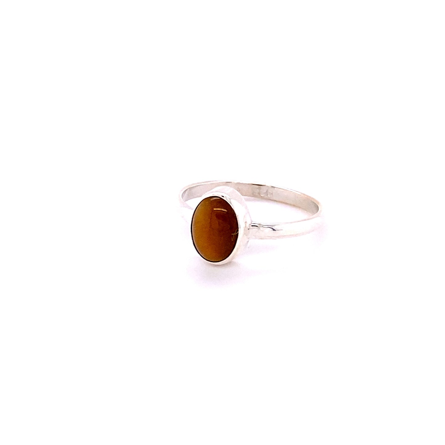 
                  
                    Simple Oval Natural Gemstone Ring with an oval amber stone set in a simple bezel, displayed against a white background.
                  
                