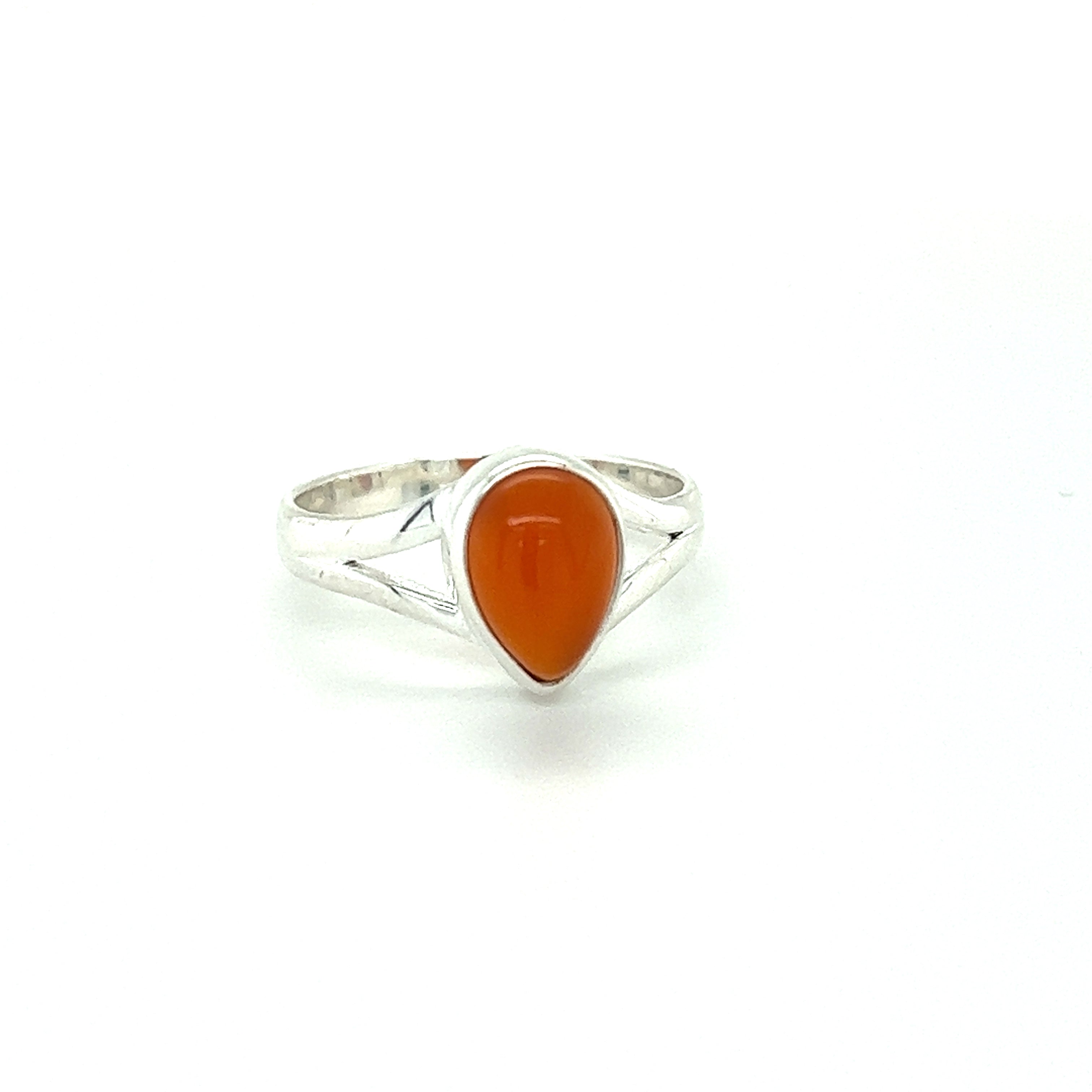 A modern sterling silver ring with a Simple Teardrop Shape Gemstone.