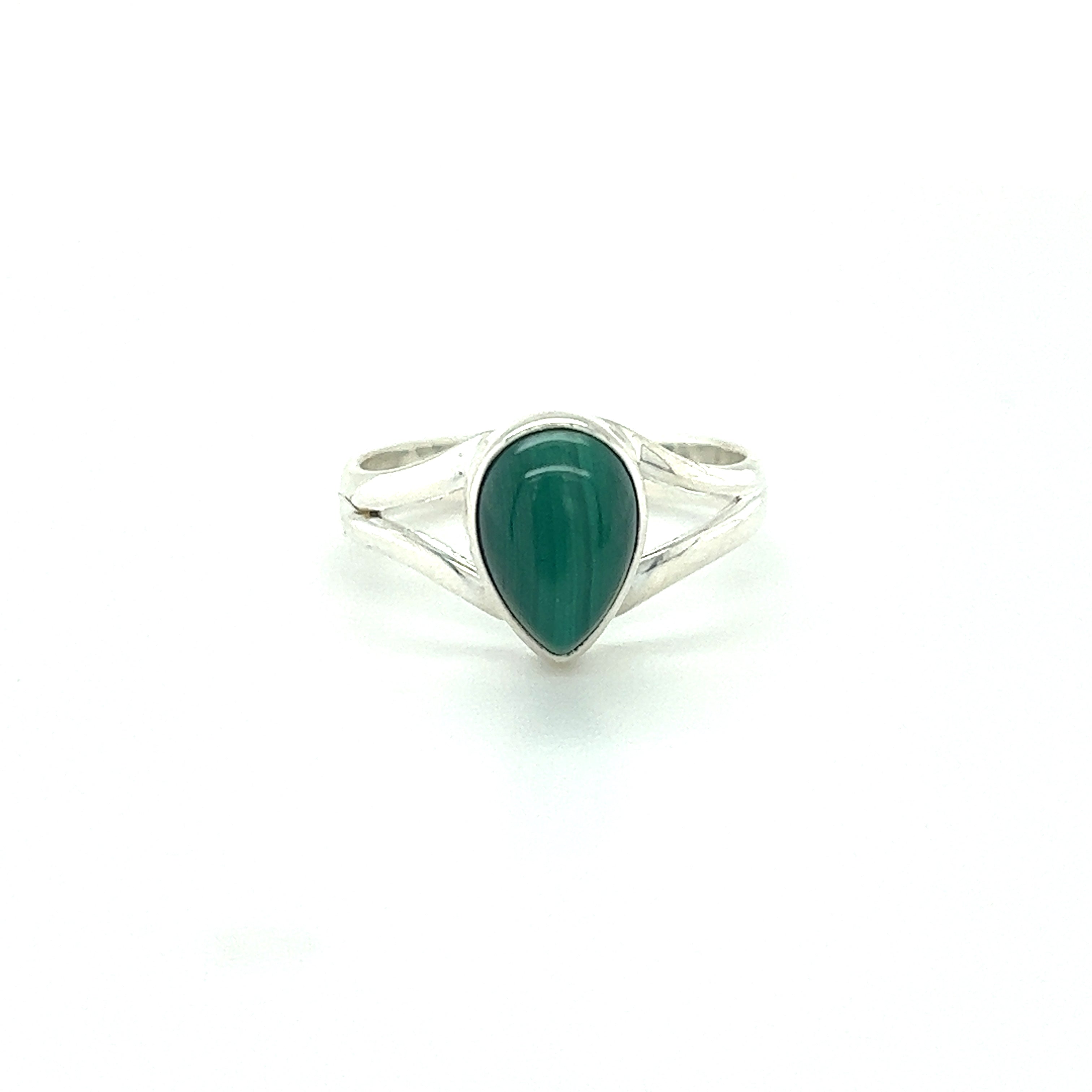 A modern sterling silver ring with a Simple Teardrop Shape Gemstone.