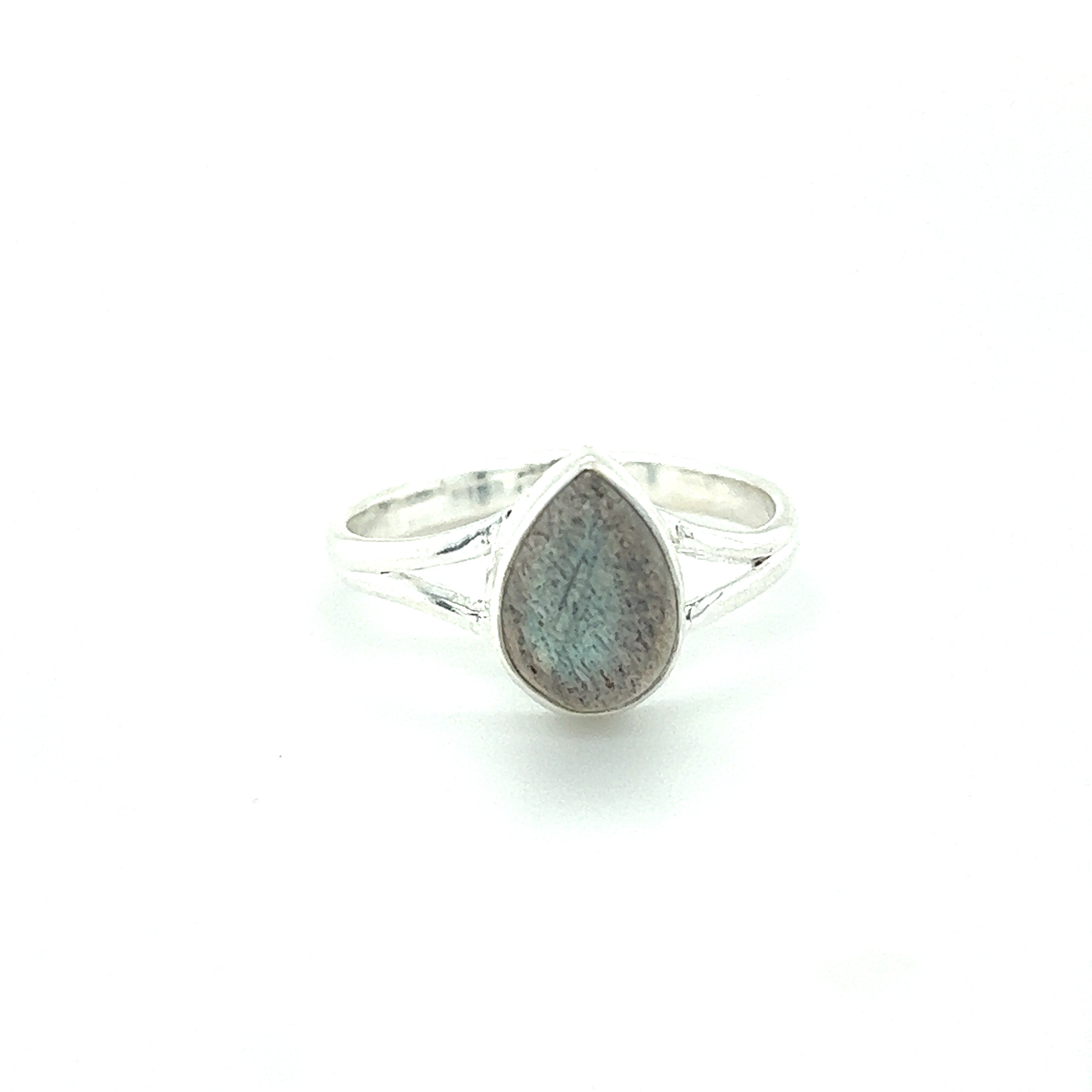 A modern sterling silver ring with a Simple Teardrop Shape Gemstone.