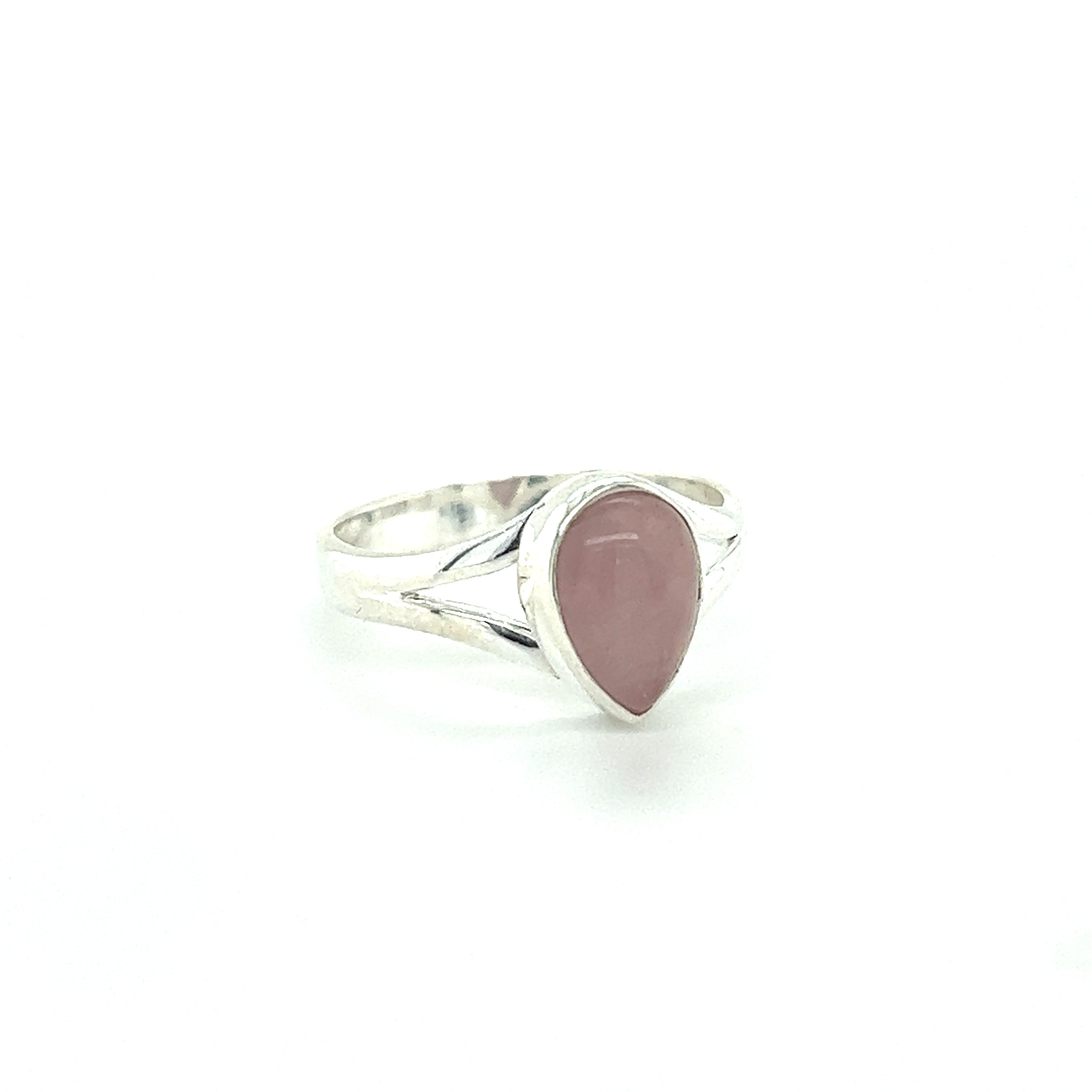 A Simple Teardrop Shape Gemstone ring crafted in Super Silver, featuring a mesmerizing pink stone.