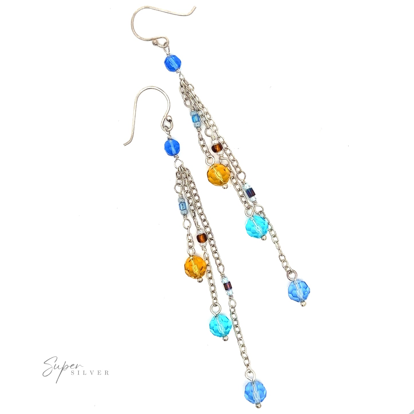 
                  
                    A pair of Multicolor Beaded Dangle Earrings set against a pristine white background.
                  
                