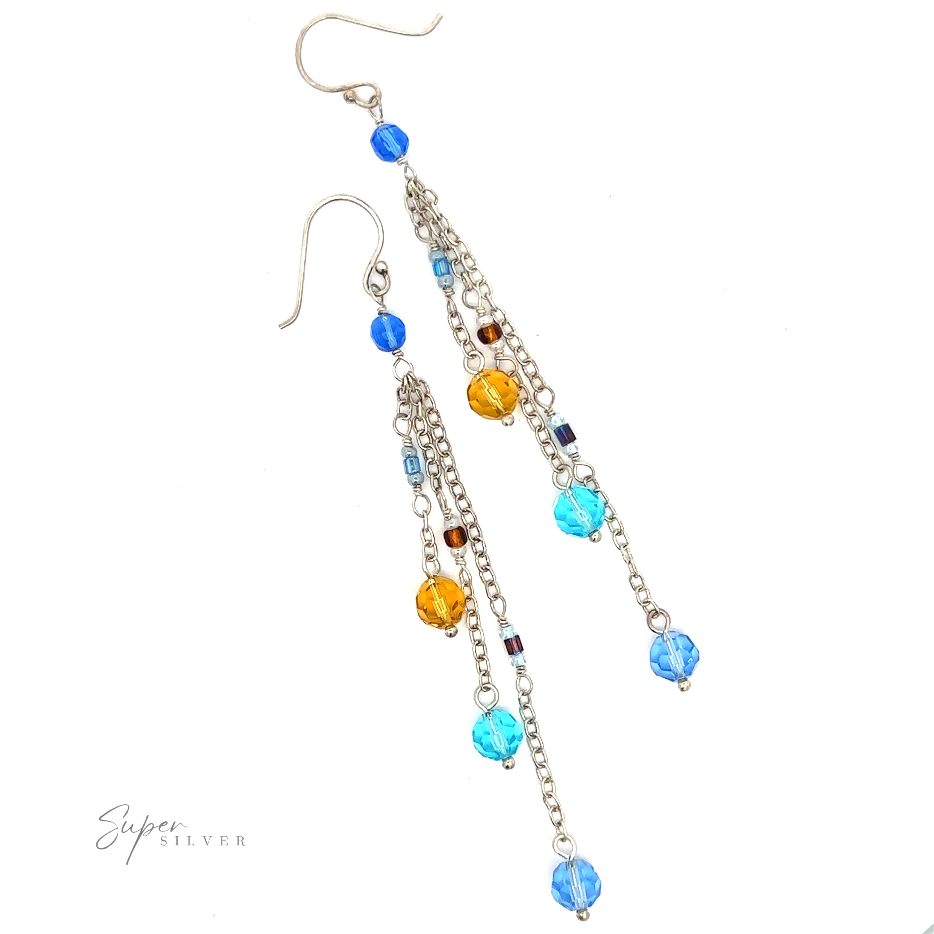 A pair of Multicolor Beaded Dangle Earrings set against a pristine white background.