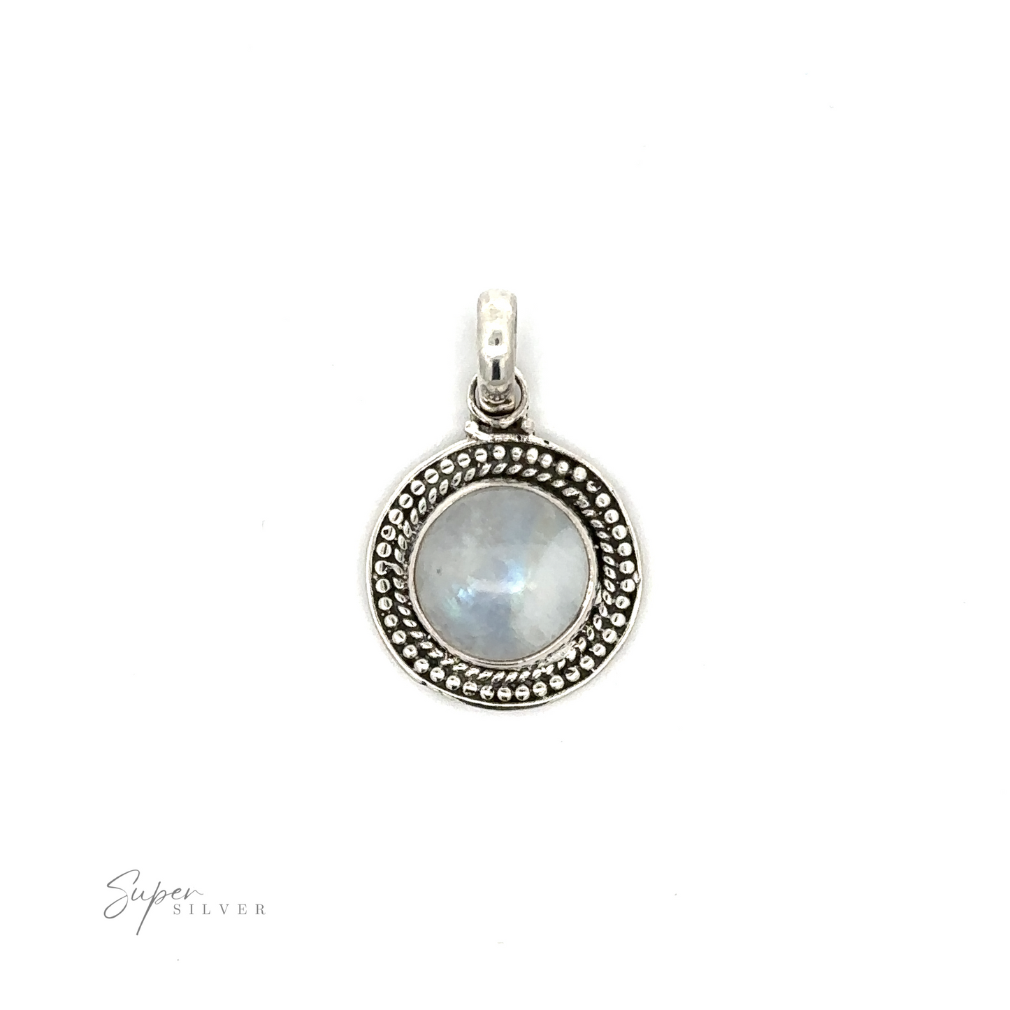 
                  
                    Round Stone pendant with bead design in sterling silver. Featuring a stunning bead design, this elegant accessory showcases the beauty of moonstone and the timeless elegance of sterling silver.
                  
                