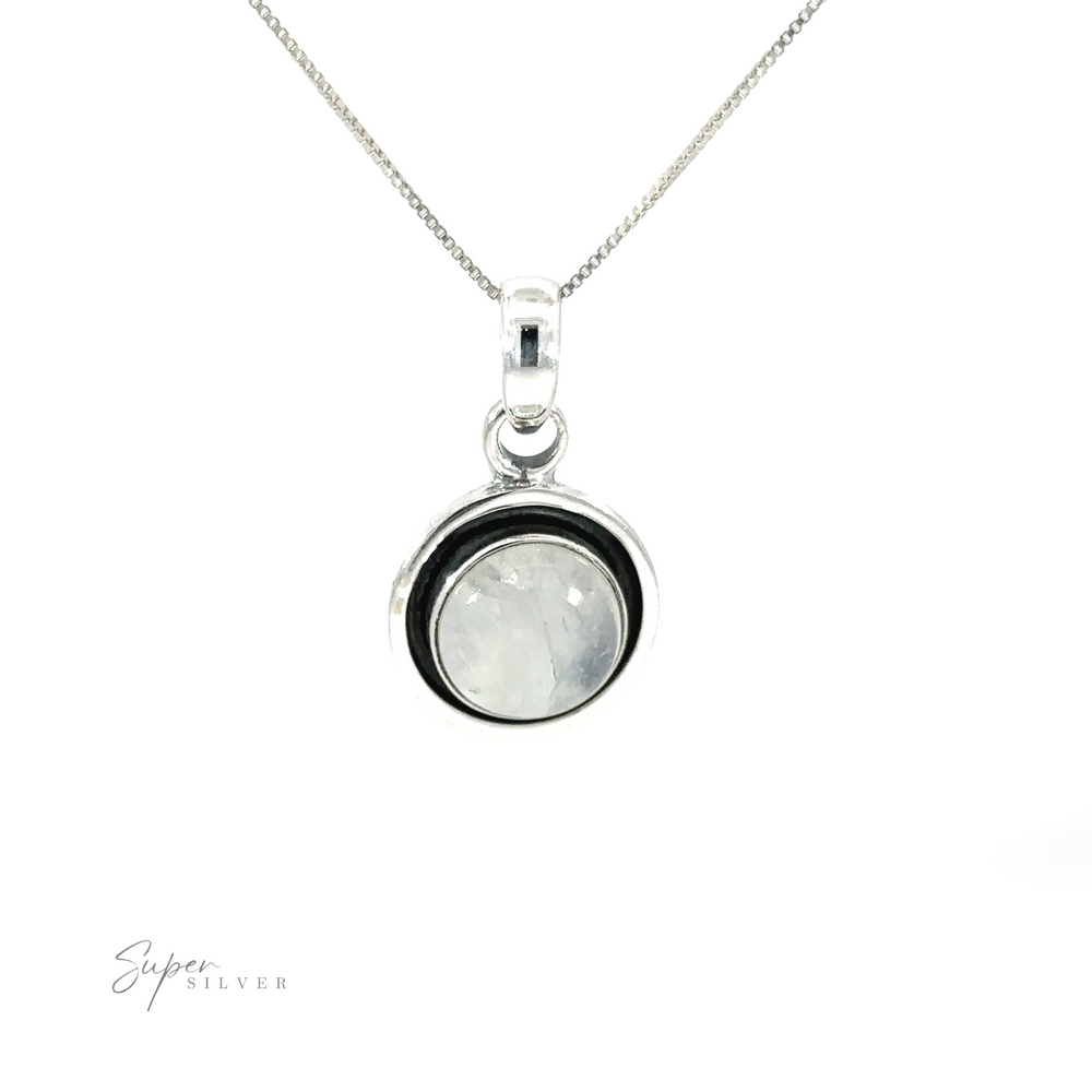 
                  
                    A contemporary flair Minimalist Round Gemstone pendant on a silver chain.
                  
                
