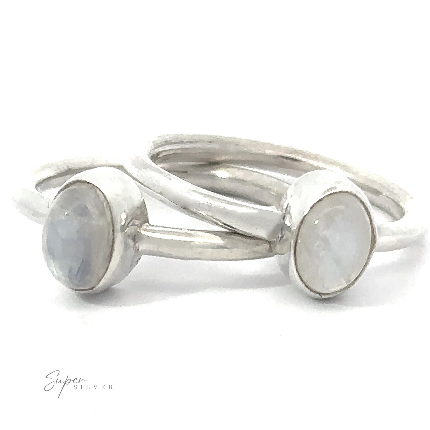 Simple Oval Moonstone rings with round moonstone settings.