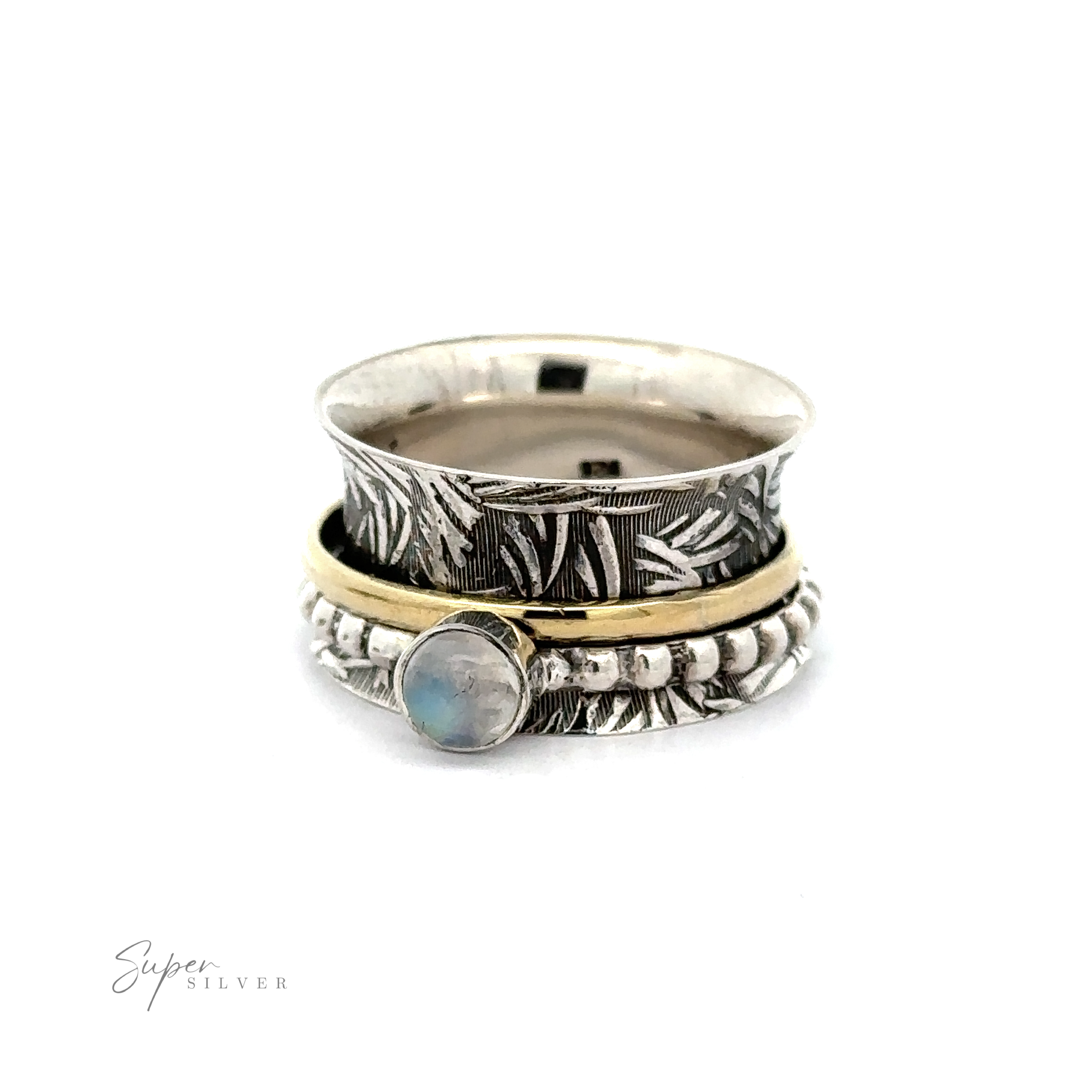 A stack of Bohemian Stone Spinner Rings with Beaded and Gold Detailing, creating a breathtaking display of brilliance.
