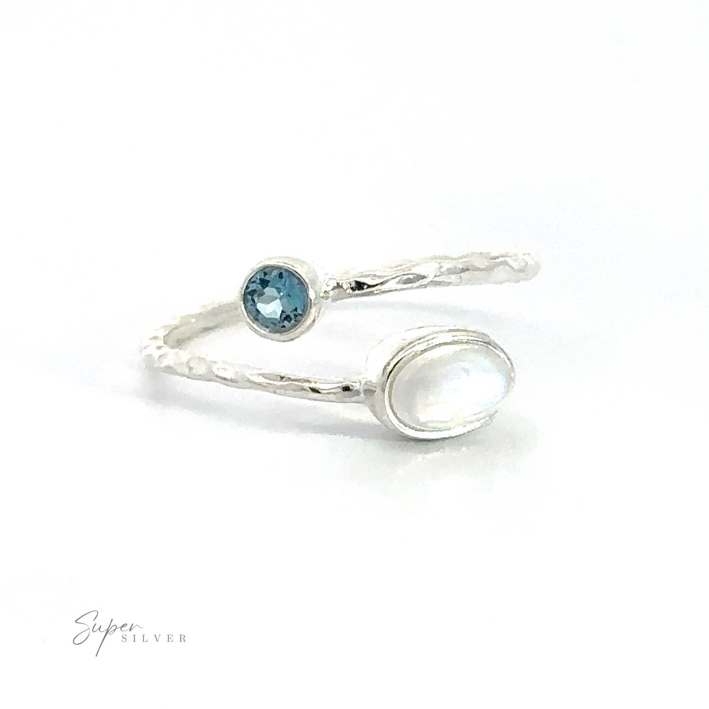 
                  
                    Textured Adjustable Band with Adorned Gemstones with a blue and a white gemstone on a white background.
                  
                