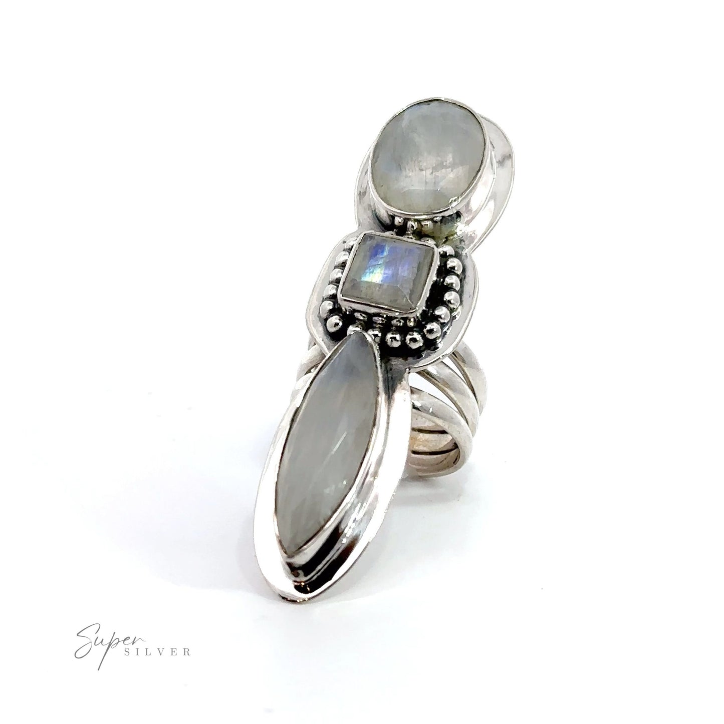 
                  
                    A silver Statement Faceted Moonstone ring.
                  
                