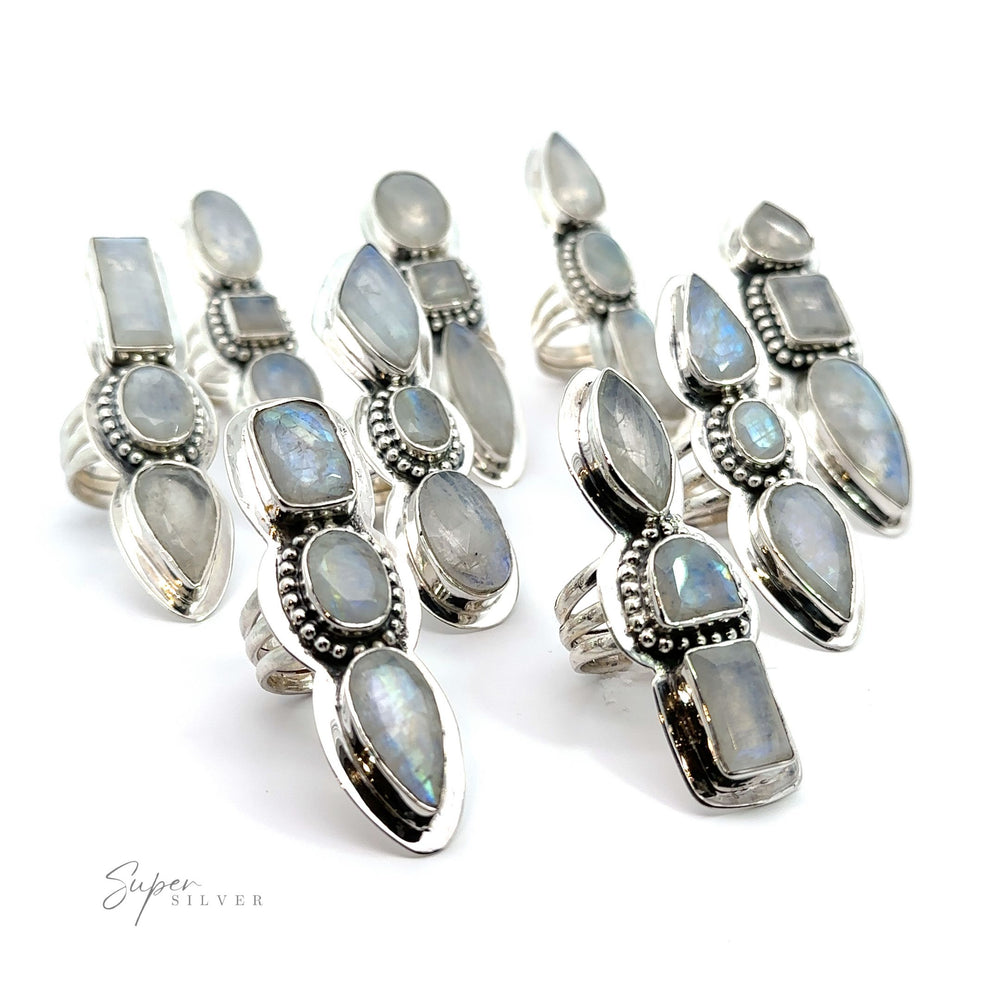 A set of Statement Faceted Moonstone Rings.