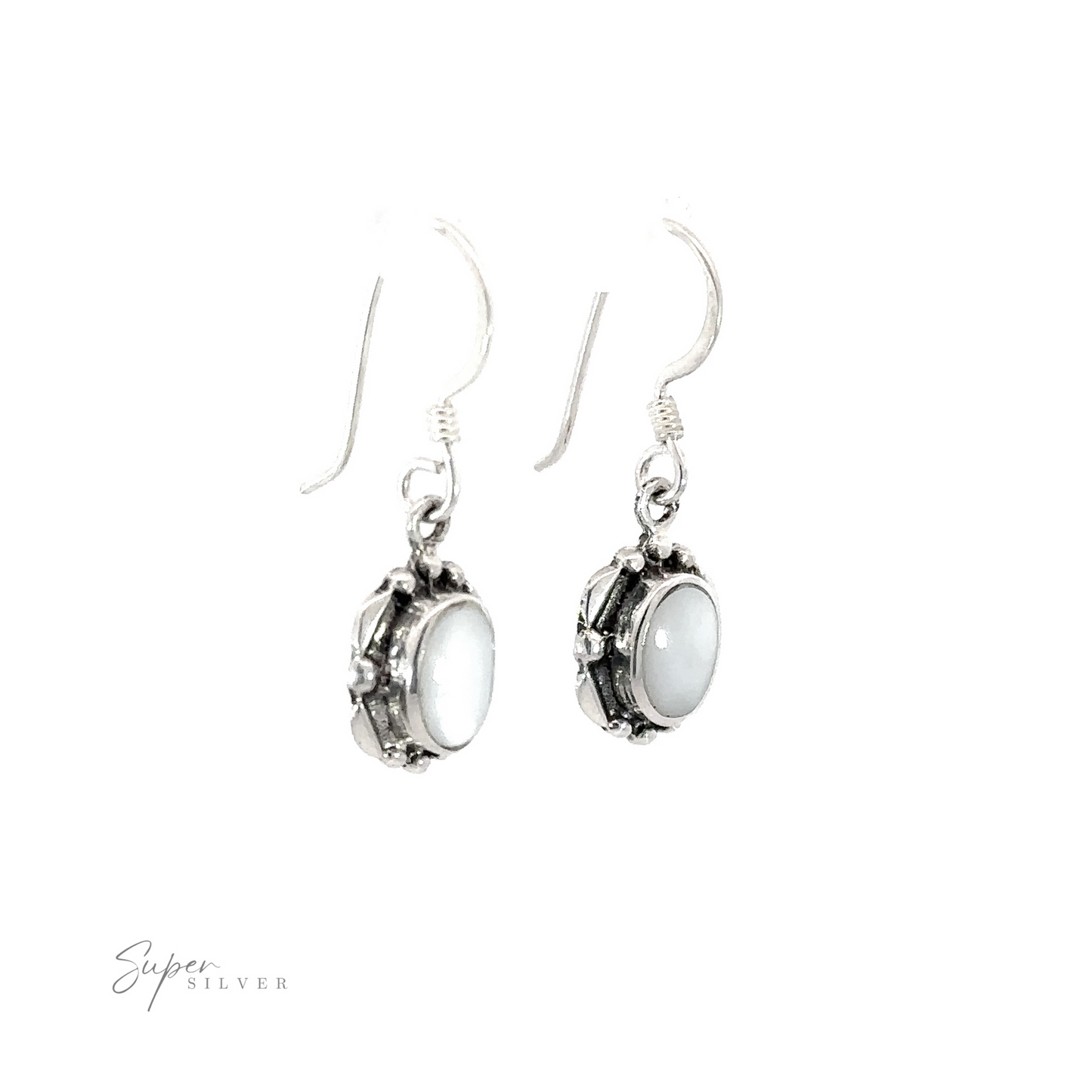 
                  
                    A pair of Oval Inlaid Stone Earrings in sterling silver.
                  
                