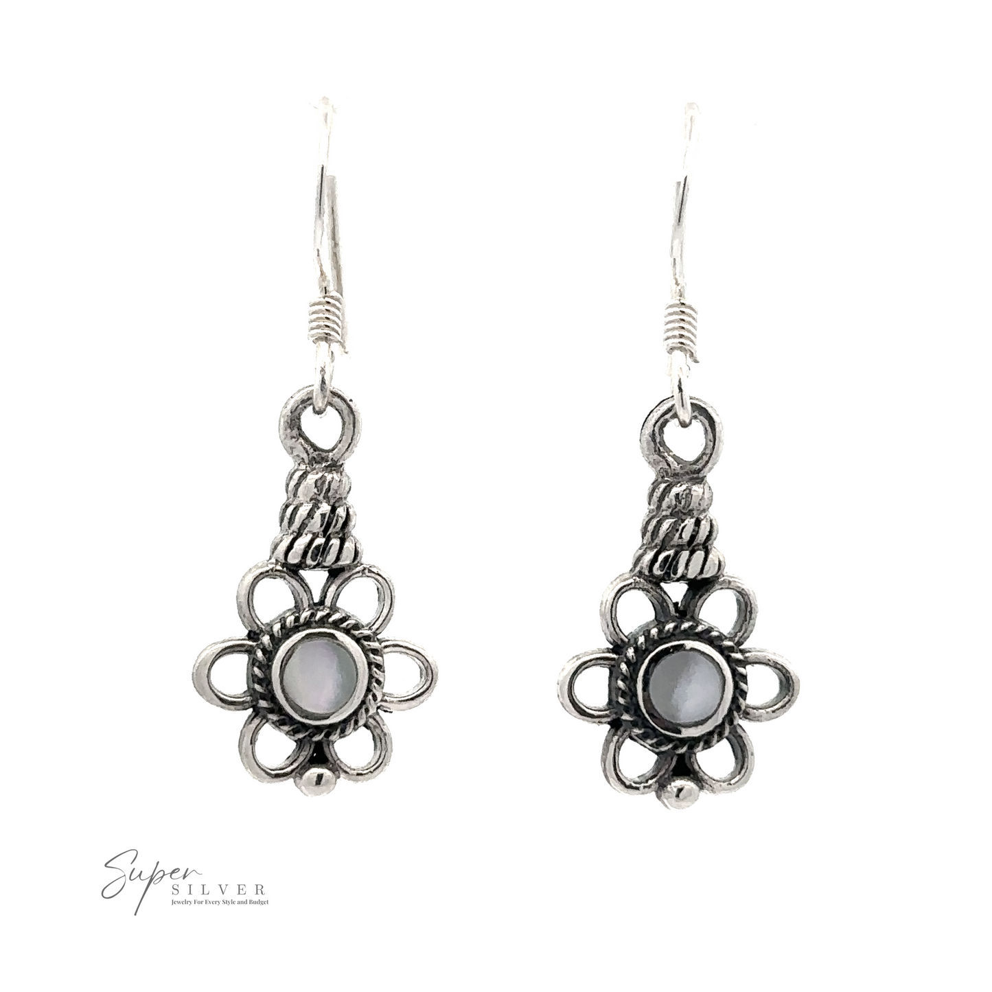 
                  
                    Flower Design Earrings With a Round Stone, featuring a central round stone.
                  
                
