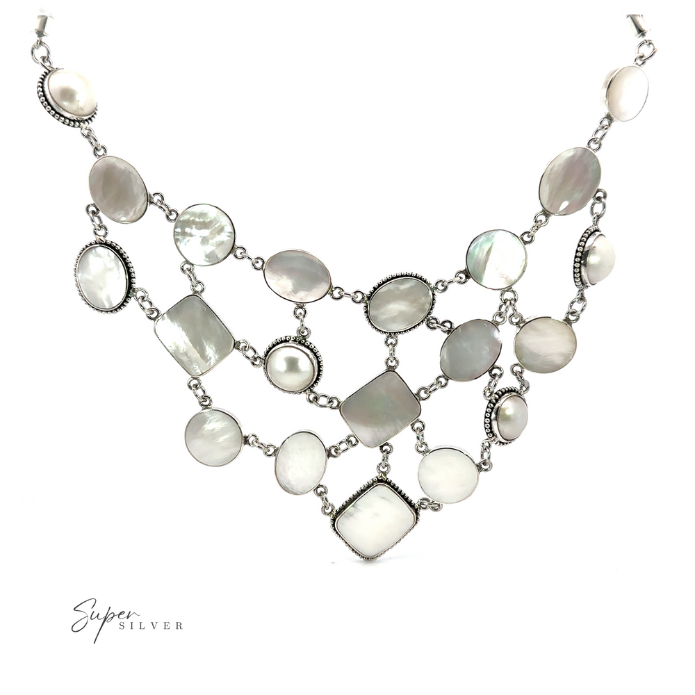 
                  
                    A stunning Statement Mother of Pearl Bali Necklace adorned with silver accents.
                  
                
