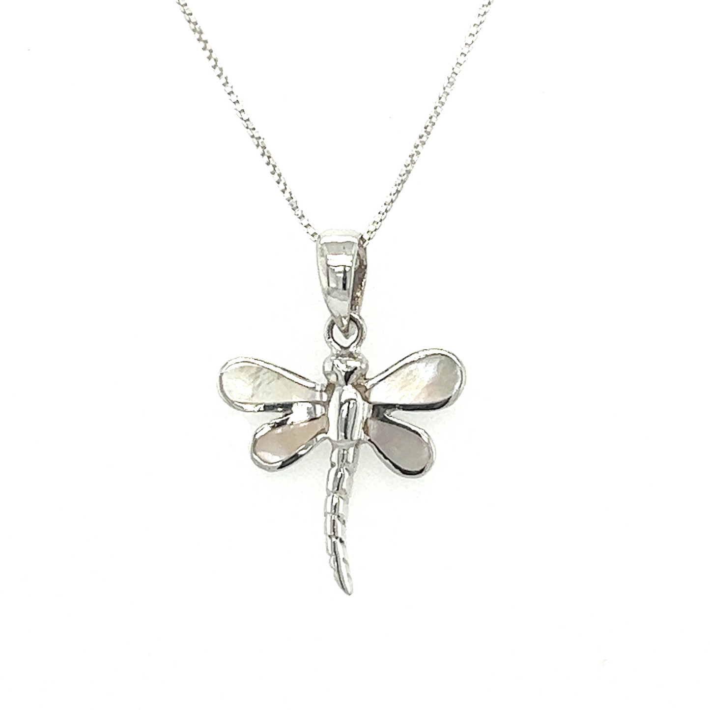 An inlay stone dragonfly pendant delicately hangs from a dainty chain, radiating elegance and charm.