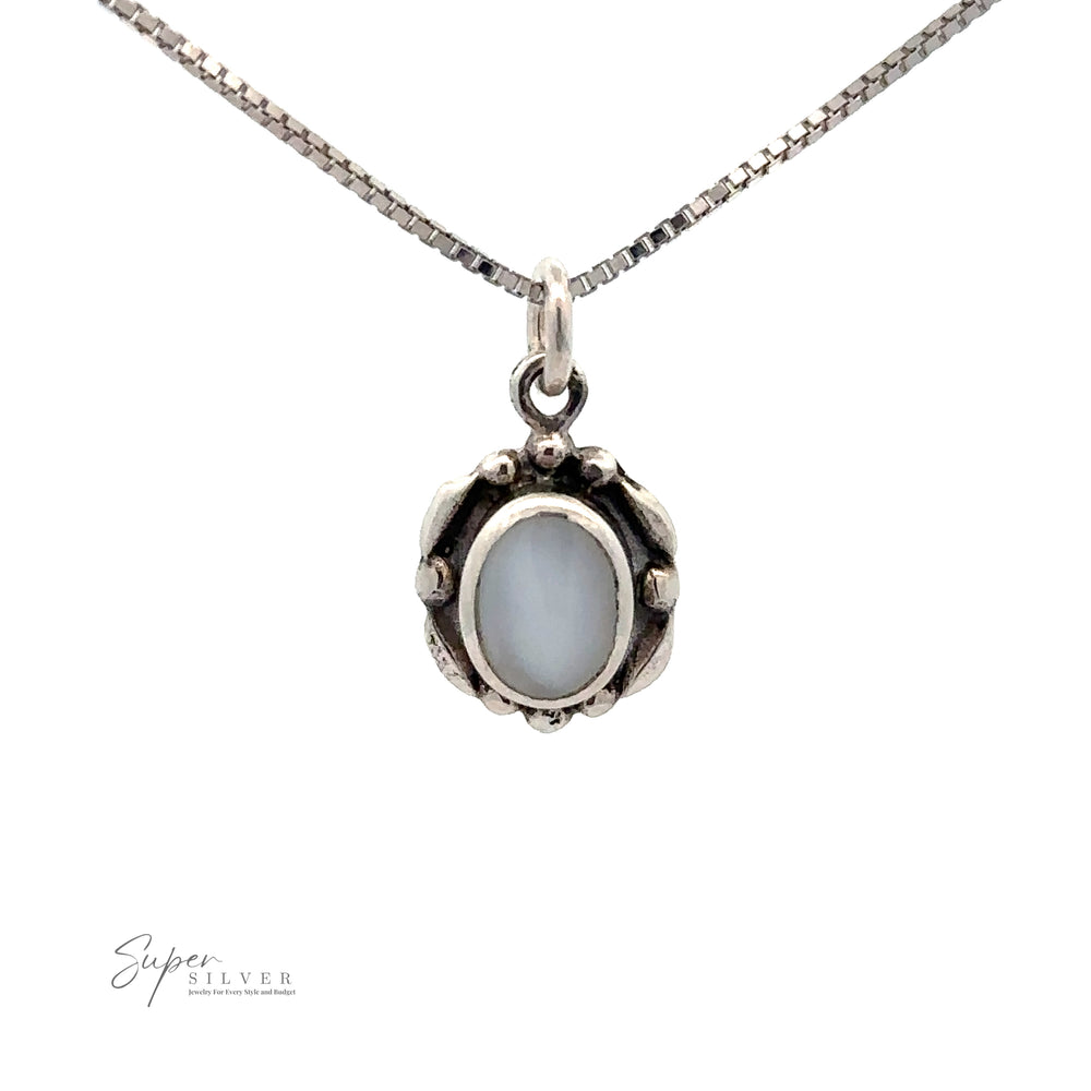 
                  
                    A Beautiful Oval Stone Pendant With Silver Border hangs against a plain background. The inscription "Super Silver" is visible in the bottom left corner.
                  
                