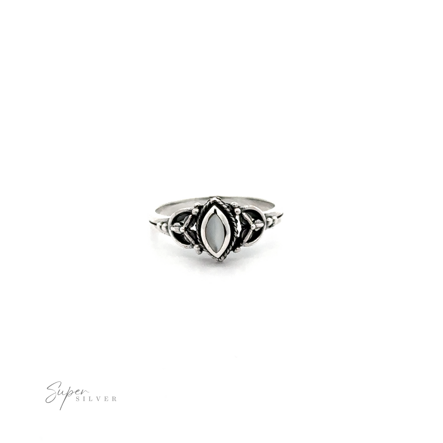 
                  
                    A fashionable piece, a Tiny Marquise Inlay Stone Ring on a white background.
                  
                