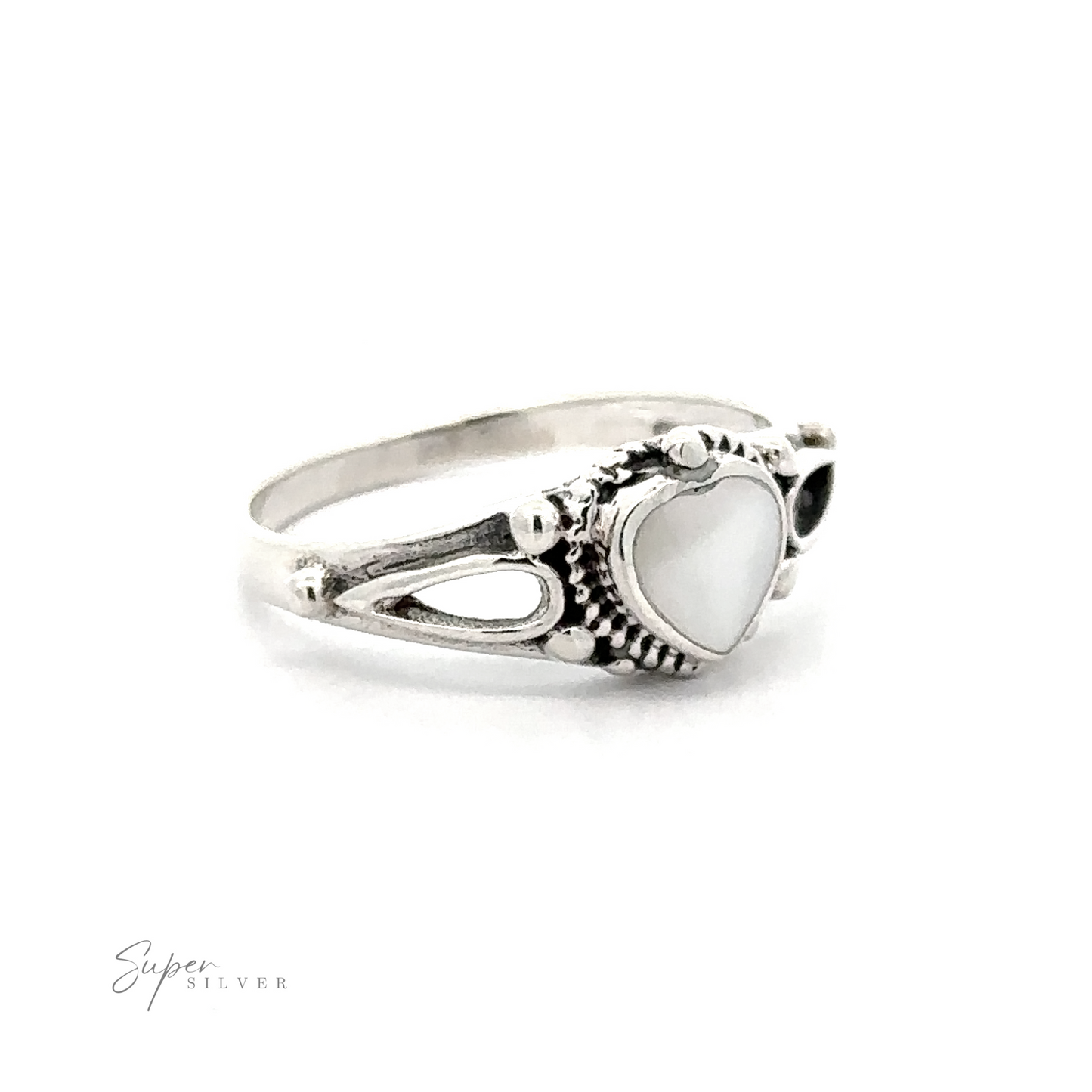 
                  
                    A silver Inlaid Stone Heart Ring against a white background.
                  
                