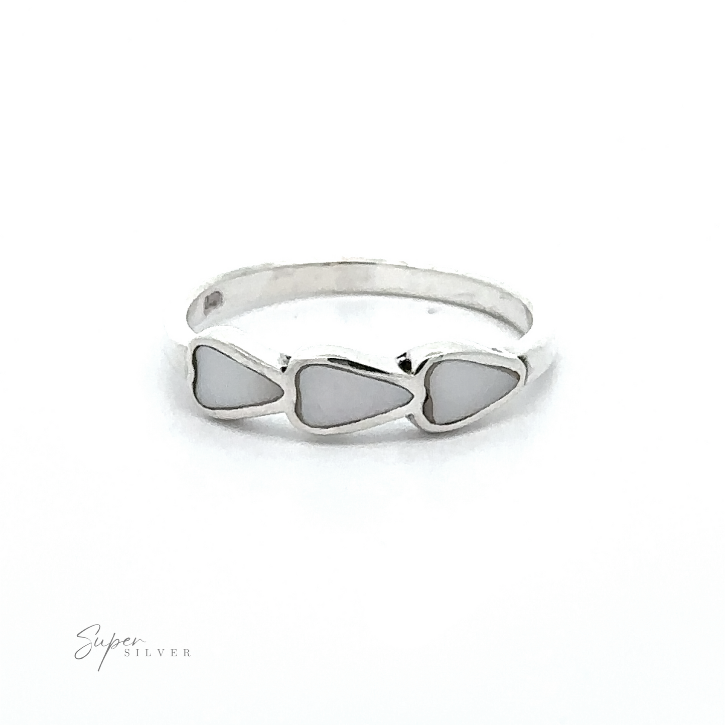 
                  
                    A Triple Heart Ring with Inlaid Stones adorned with three white triangles.
                  
                