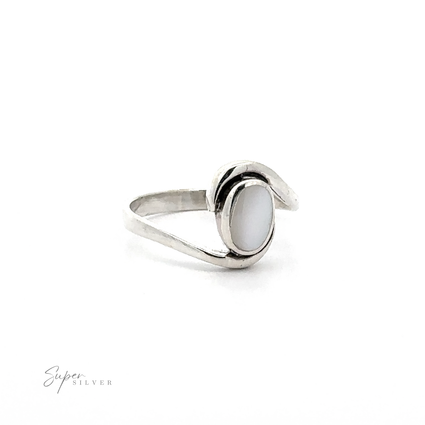 
                  
                    An Simple Freeform Ring with Oval Inlaid Stones with silver bands on a white background.
                  
                