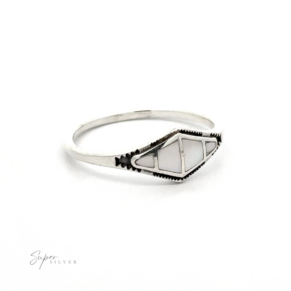 
                  
                    A contemporary silver Diamond Shape Sectioned Stone Ring with a diamond in the center.
                  
                