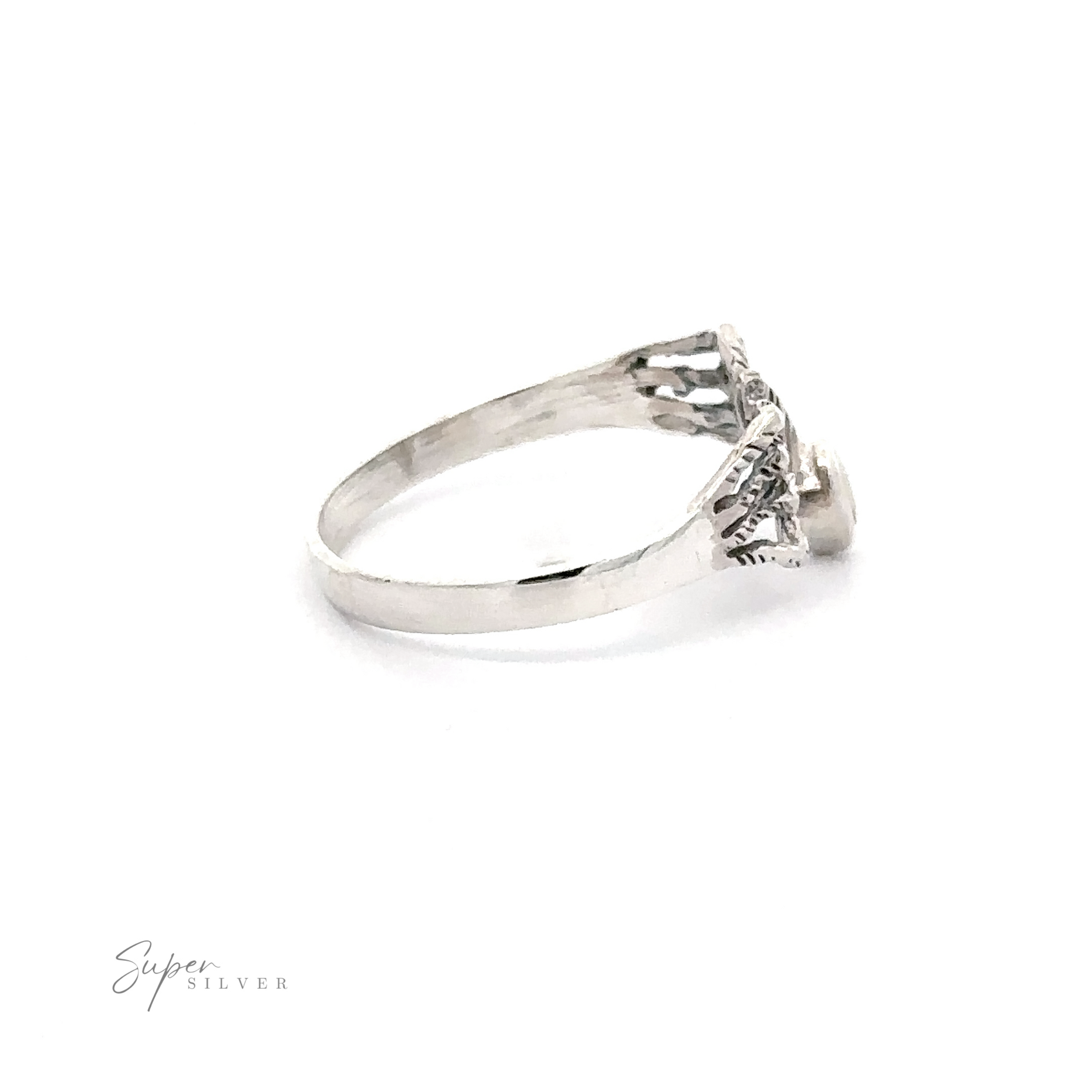 A Small Inlay Spider Ring with a raised, intricate setting viewed from the side, showcasing detailed craftsmanship on a plain white background. The brand "Super Silver" is visible near the bottom left corner, adding an aura of mystical jewelry.