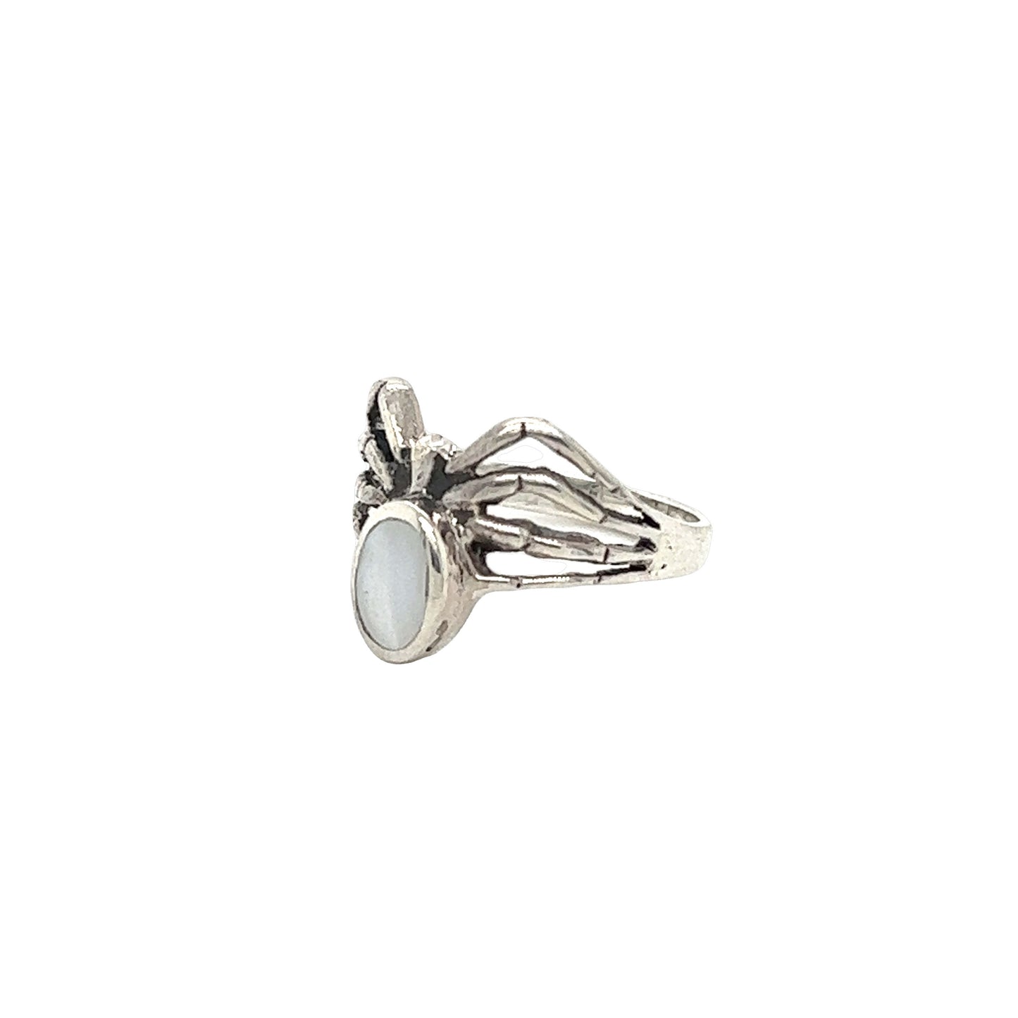 
                  
                    A mystical Super Silver Inlay Stone Spider Ring with a white stone in the middle.
                  
                