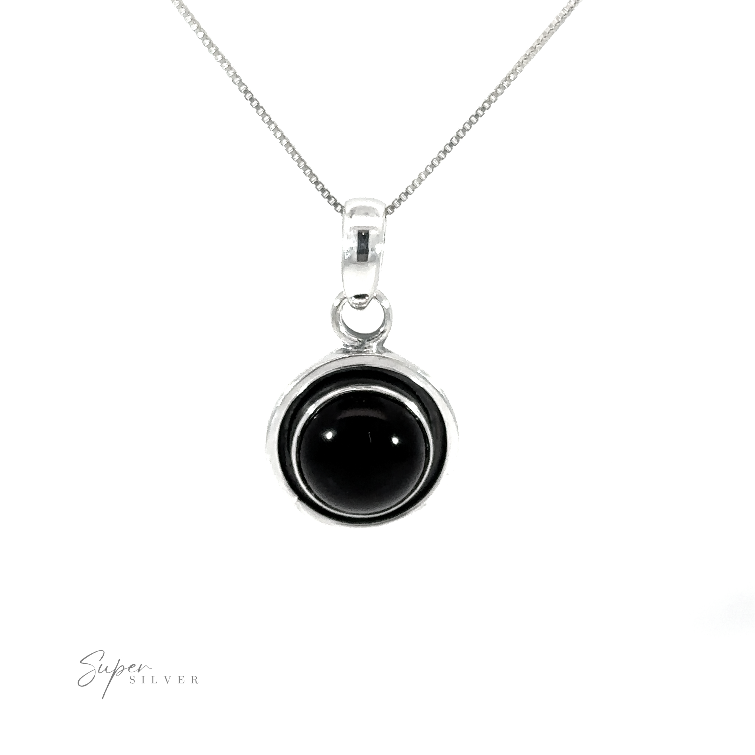 A Minimalist Round Gemstone Pendant on a silver chain.