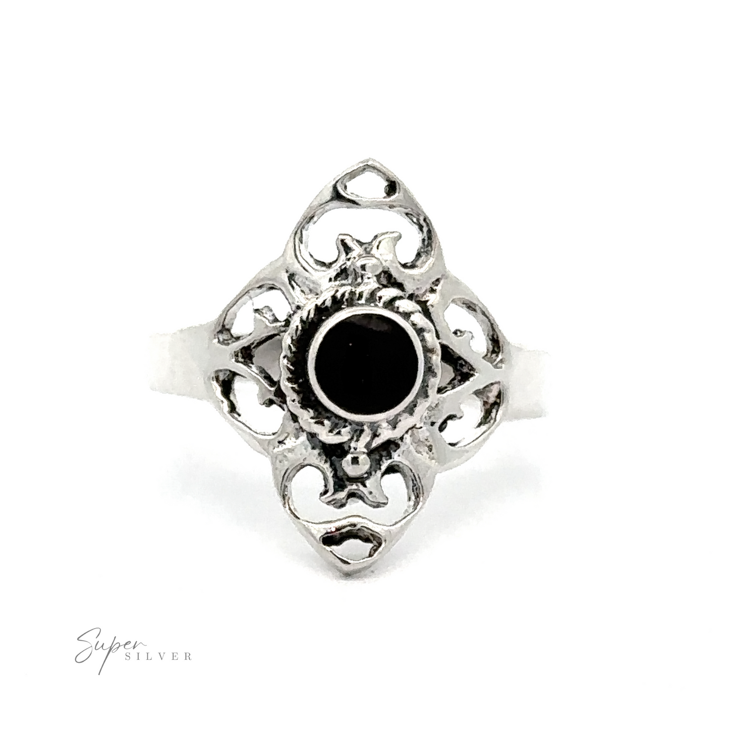 
                  
                    A Filigree Inlaid Stone Ring with a black stone inlaid.
                  
                