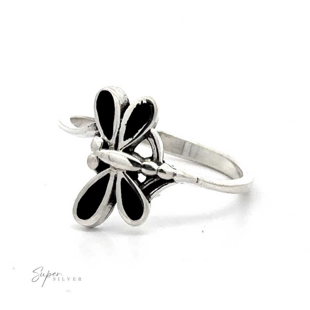 
                  
                    Inlaid Stone Dragonfly Ring, .925 Sterling Silver with a dragonfly design on a white background.
                  
                