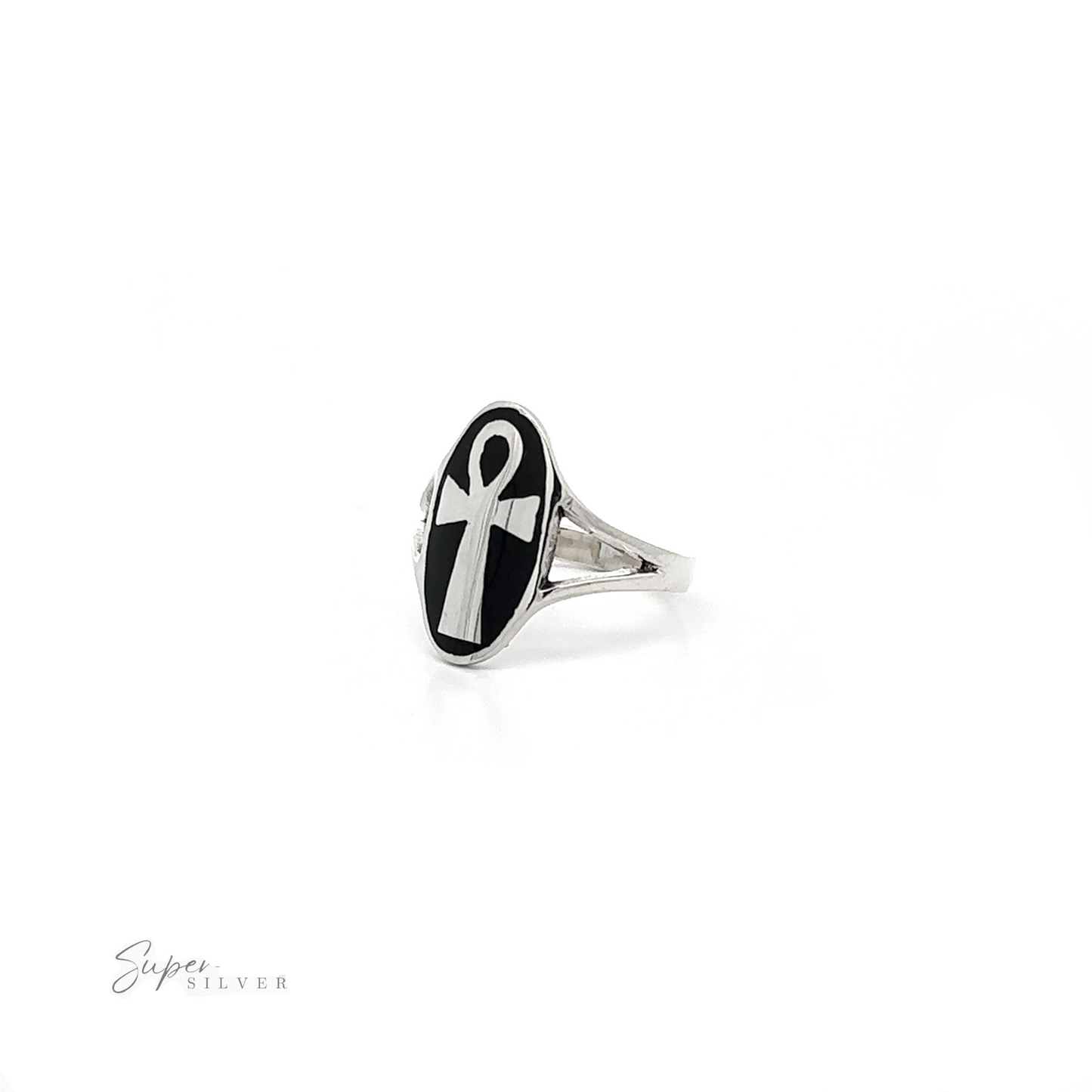 
                  
                    A Sterling Silver Ankh Ring With Stone on a white background.
                  
                