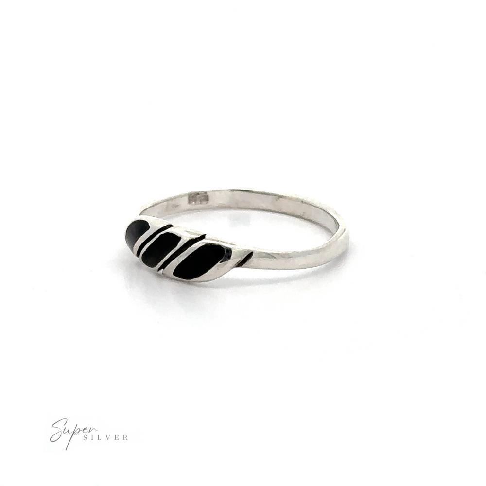 
                  
                    Dainty Inlay Stone Twist Ring with black enamel stripes featuring a chic twist design on a white background.
                  
                