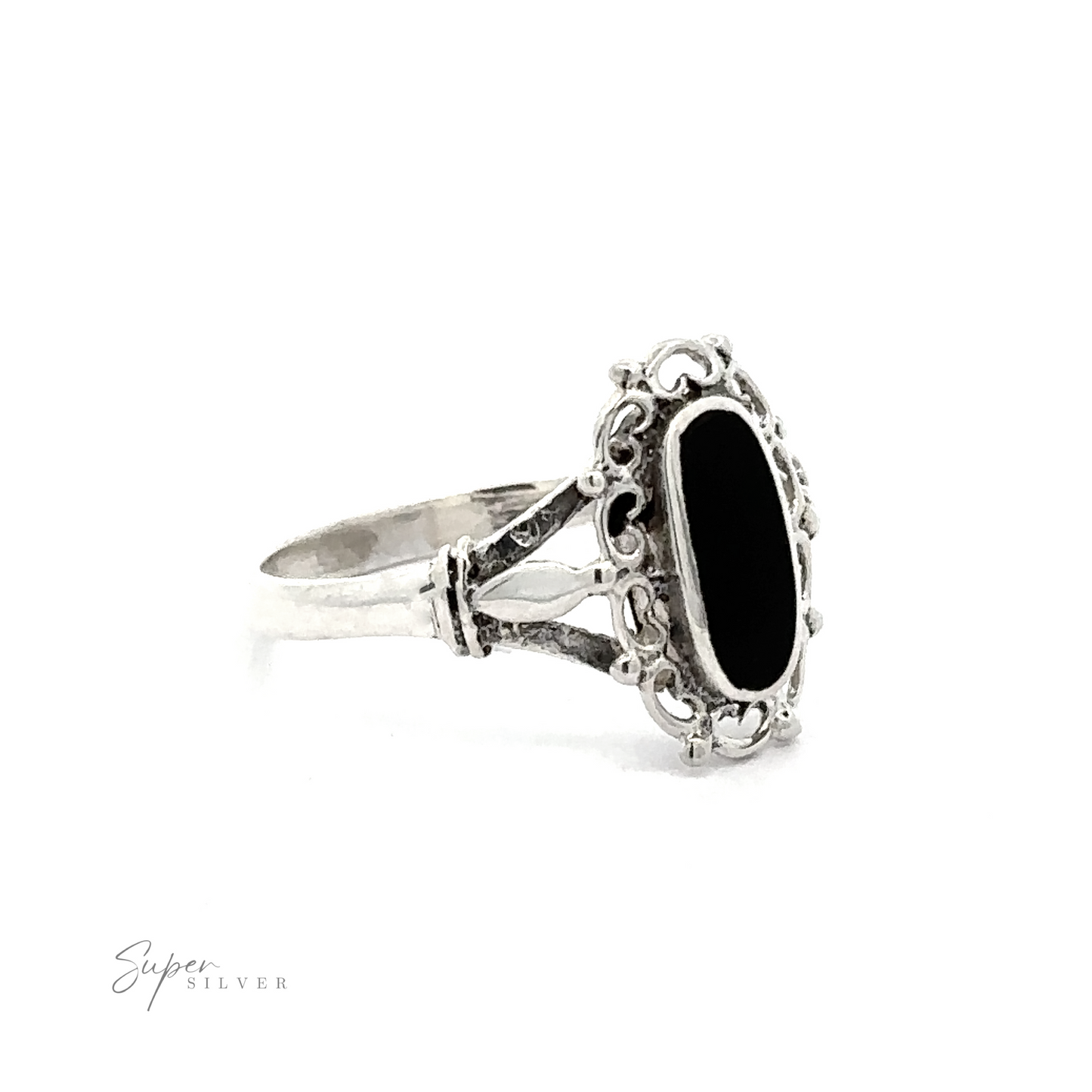 
                  
                    A Inlaid Oval Ring with Filigree Heart Border for a touch of vintage appeal.
                  
                
