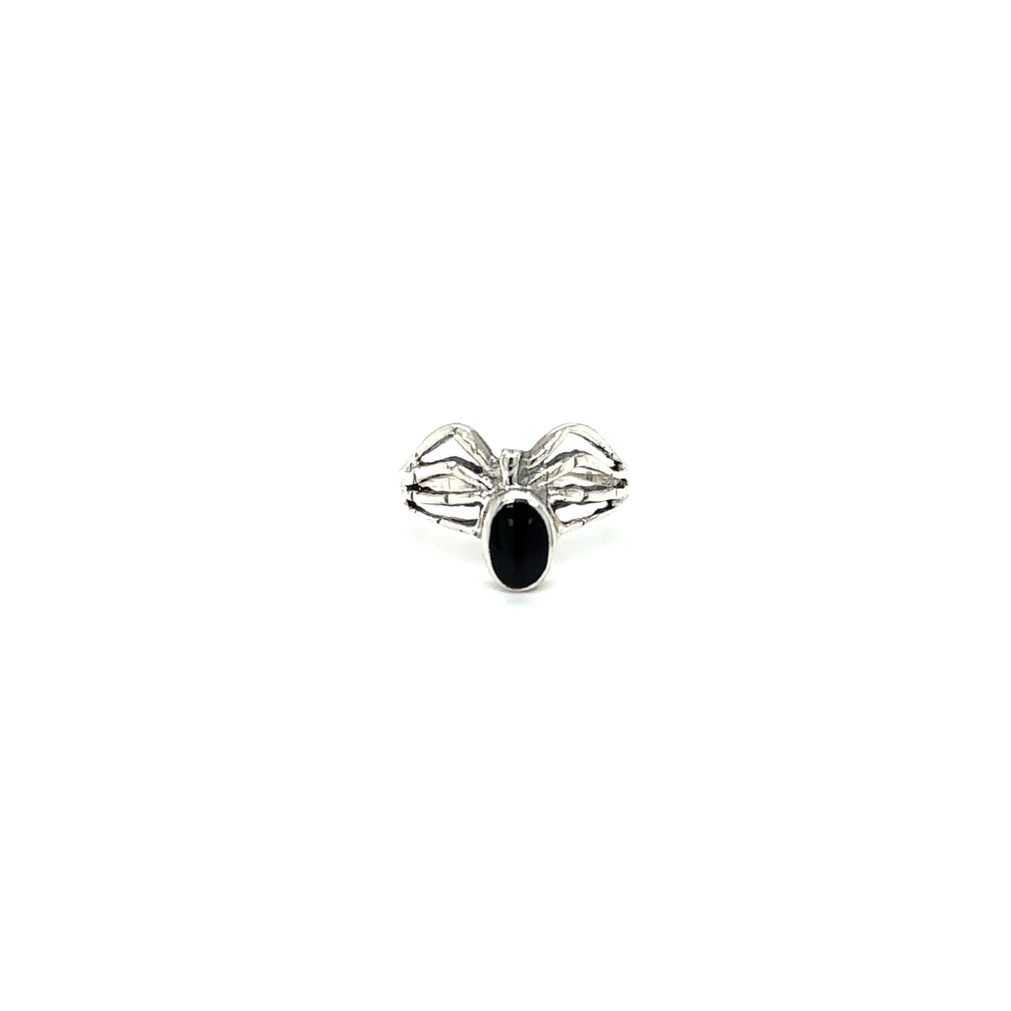 
                  
                    A Super Silver Inlay Stone Spider Ring with a black stone in the middle, lending it a mystical and enchantress-like allure.
                  
                