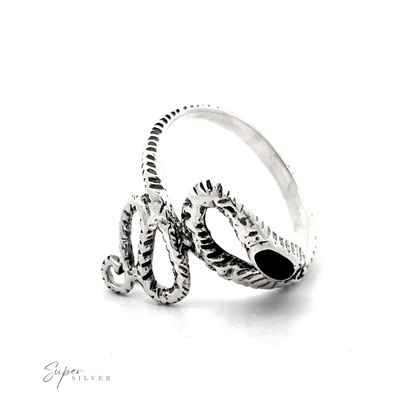 
                  
                    This Inlay Stone Snake Ring, made of sterling silver, showcases intricate engraved details on a white background.
                  
                