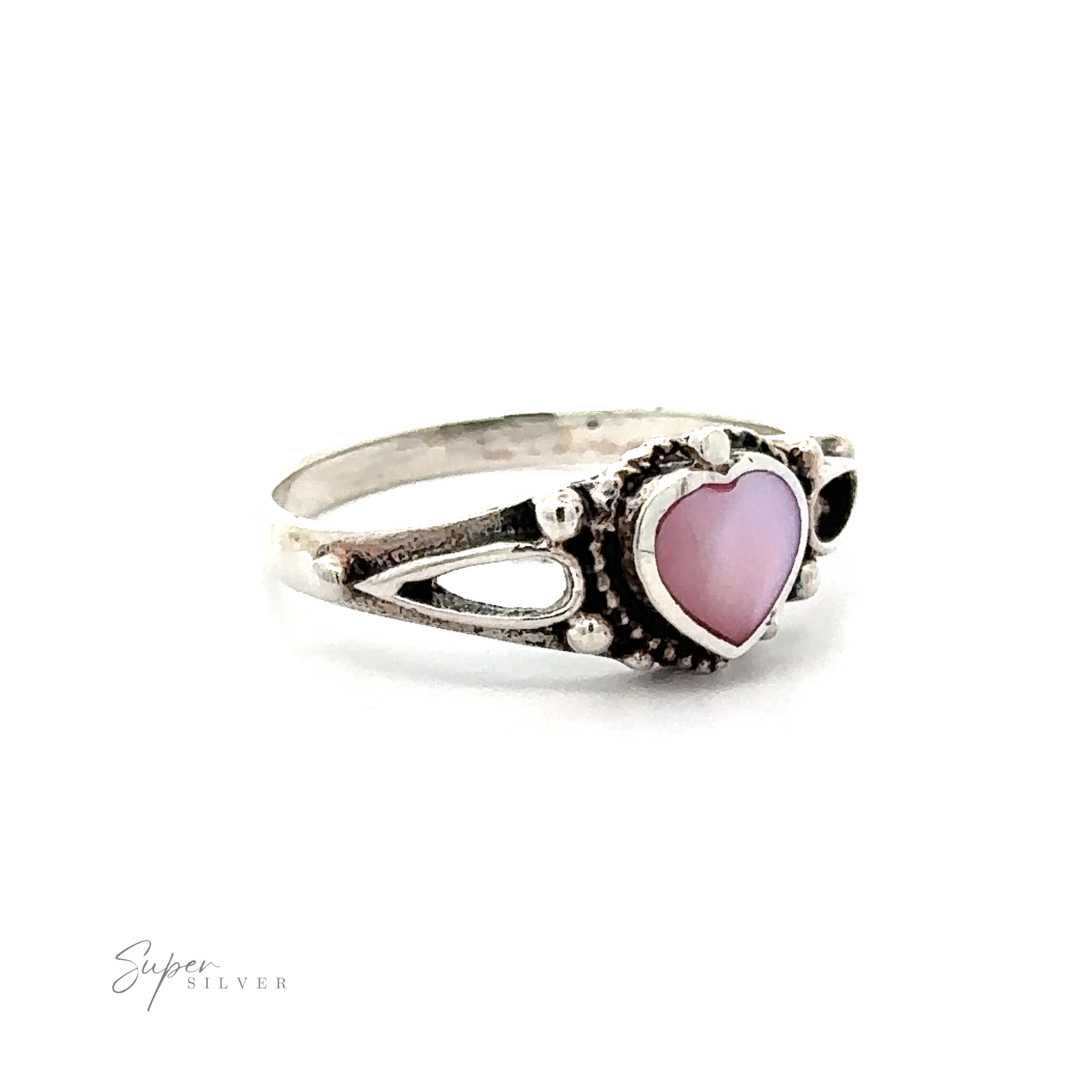 Inlaid Stone Heart Ring with a detailed band, radiating vintage charm.
