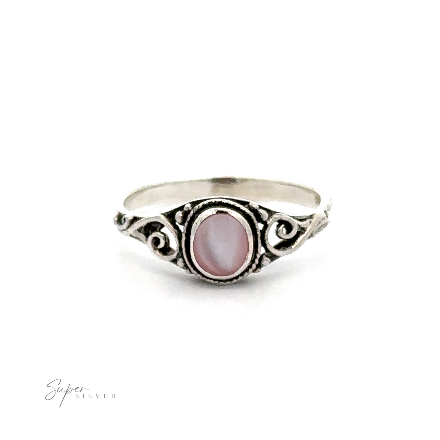 
                  
                    A sterling silver Oval Inlay Stone Ring with Swirls.
                  
                