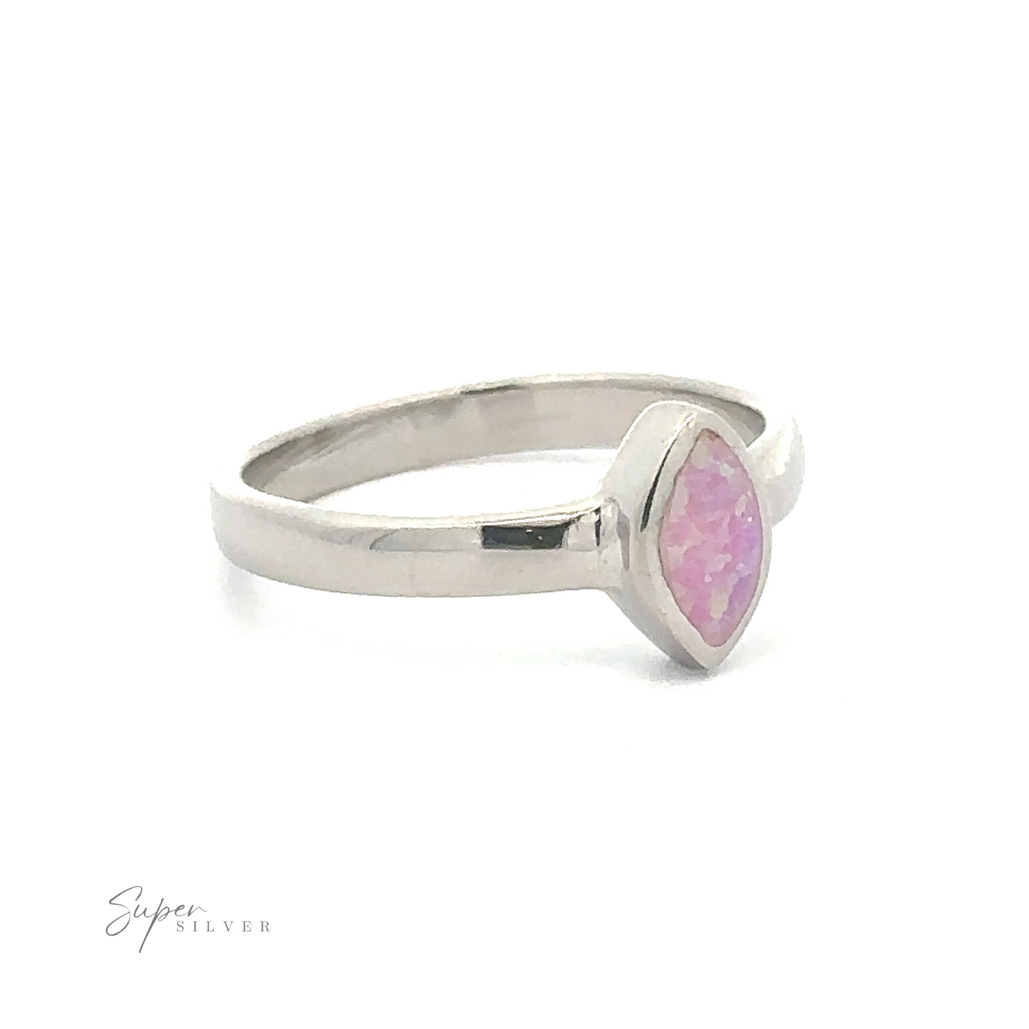 
                  
                    A dainty silver ring with a Simple Marquise Shaped Opal Stone set on a white background.
                  
                