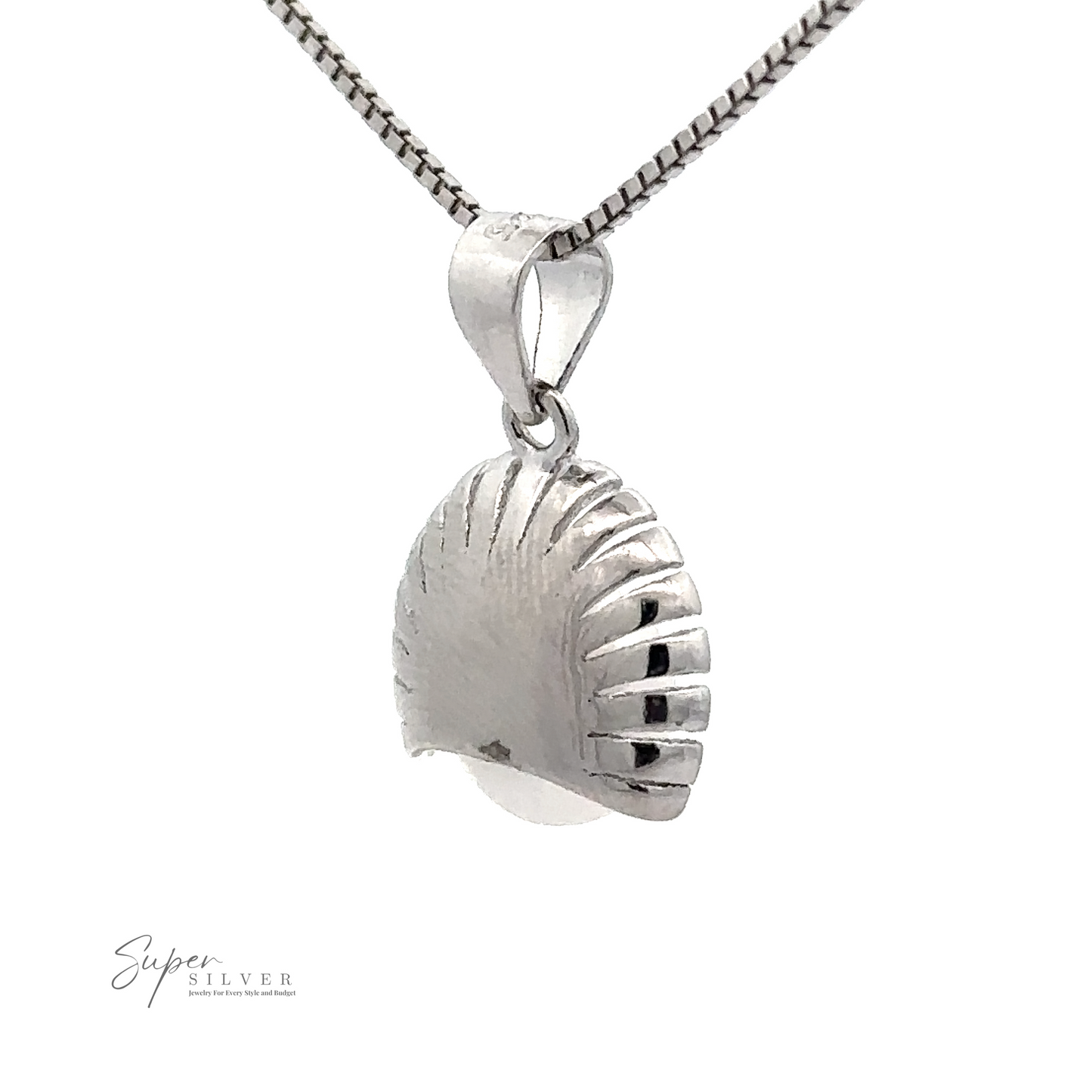 
                  
                    A Pearl Pendant with Shell Background on a chain, with "Super Silver" branding in the lower left corner. The petite half shell design adds a touch of elegance, making it a timeless piece.
                  
                