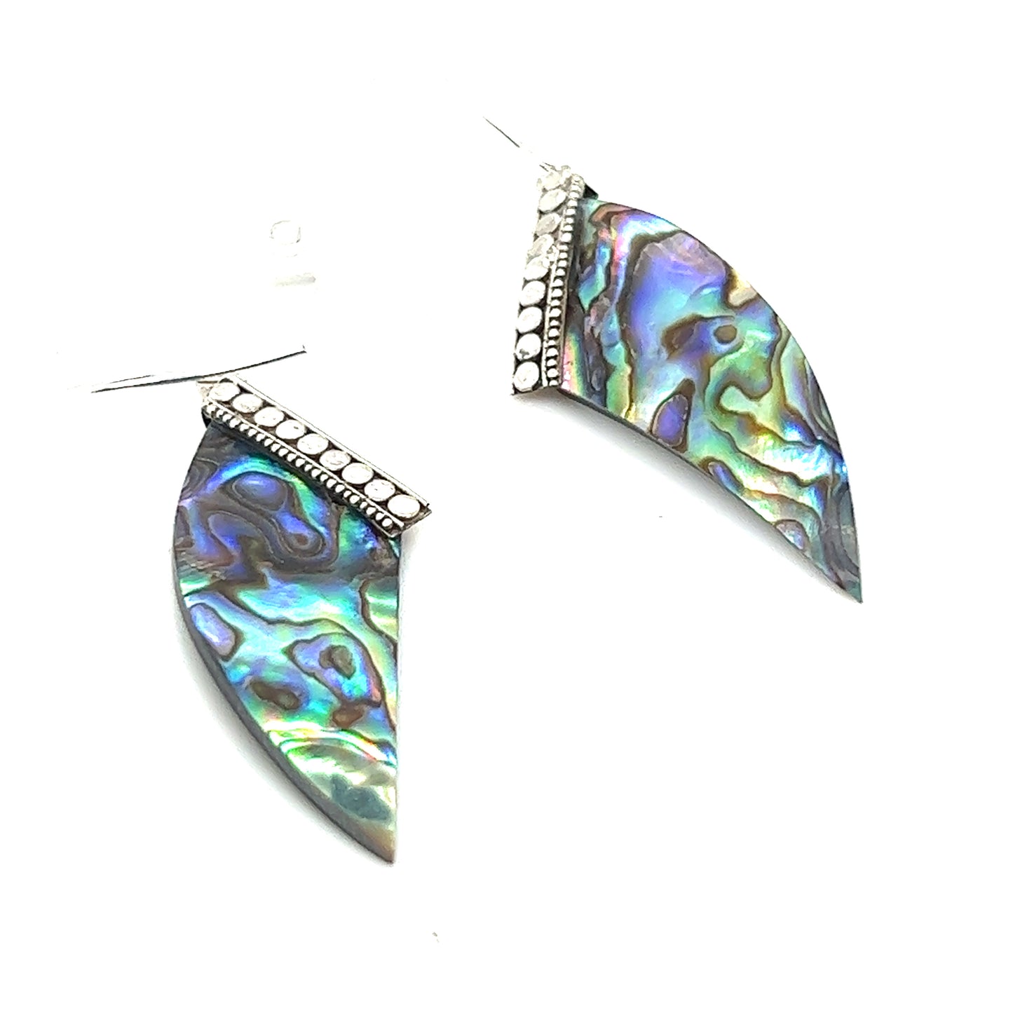 
                  
                    A pair of Super Silver Abstract Abalone earrings with a sea charm.
                  
                
