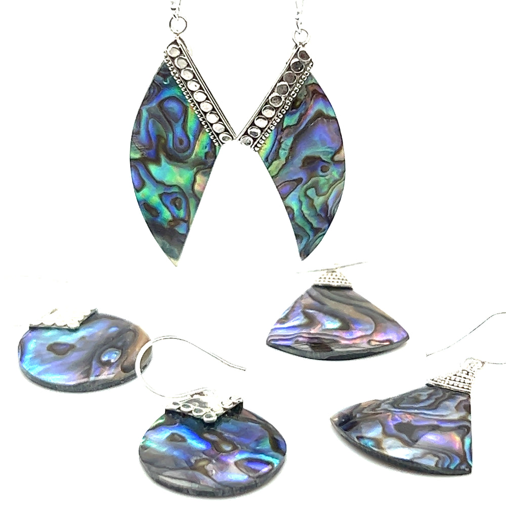 A pair of black and white Abstract Abalone earrings, crafted in Super Silver for a touch of sea charm.