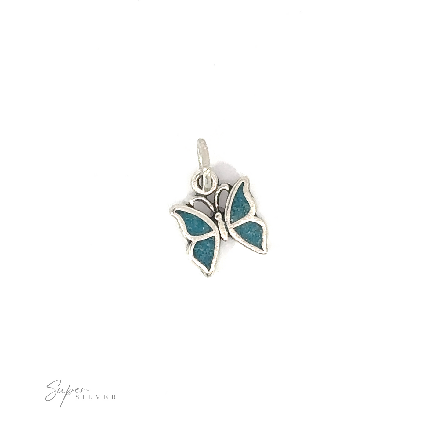 A Little Turquoise Butterfly Pendant on a white background.