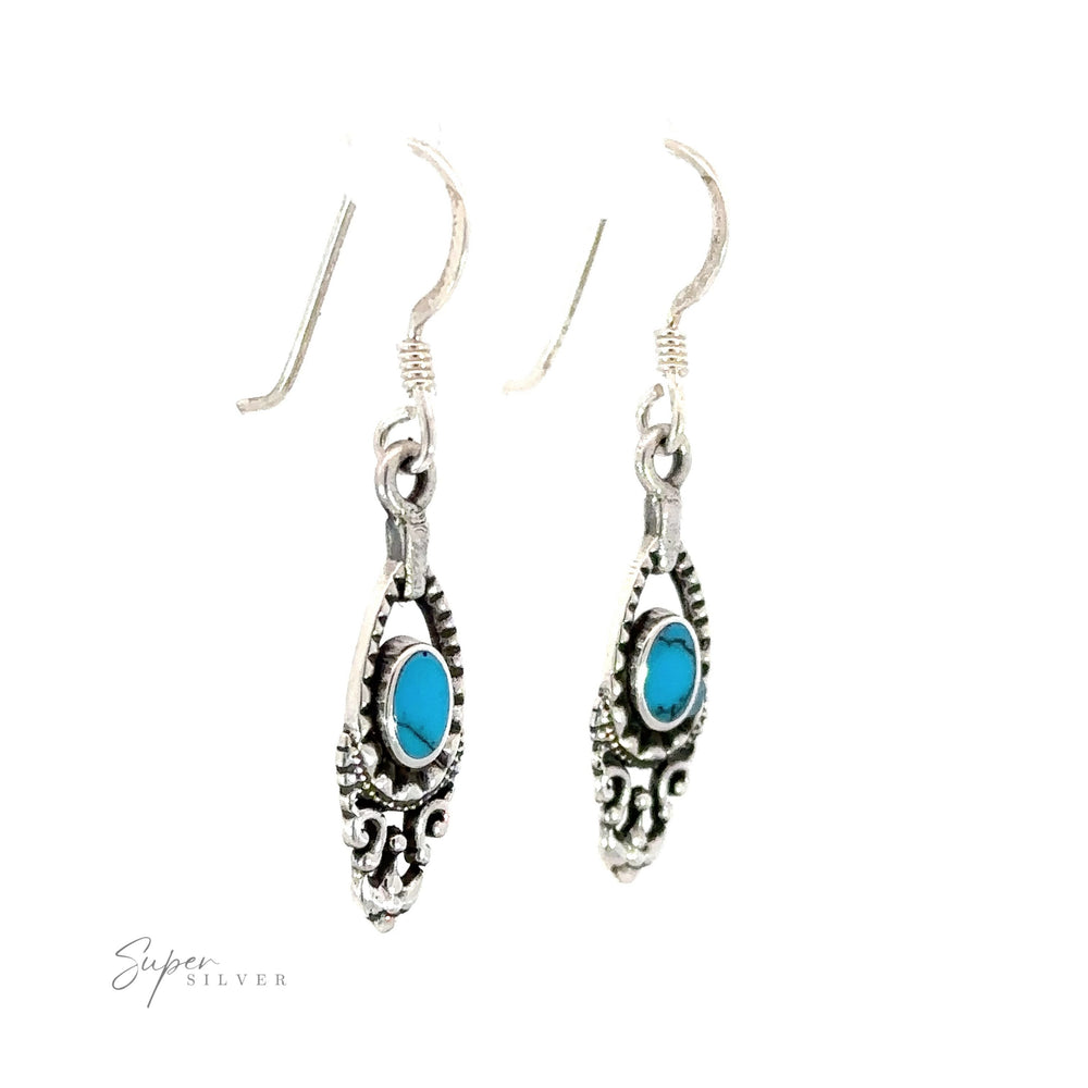 
                  
                    A pair of Delicate Victorian Stone Earrings with turquoise stones in sterling silver.
                  
                